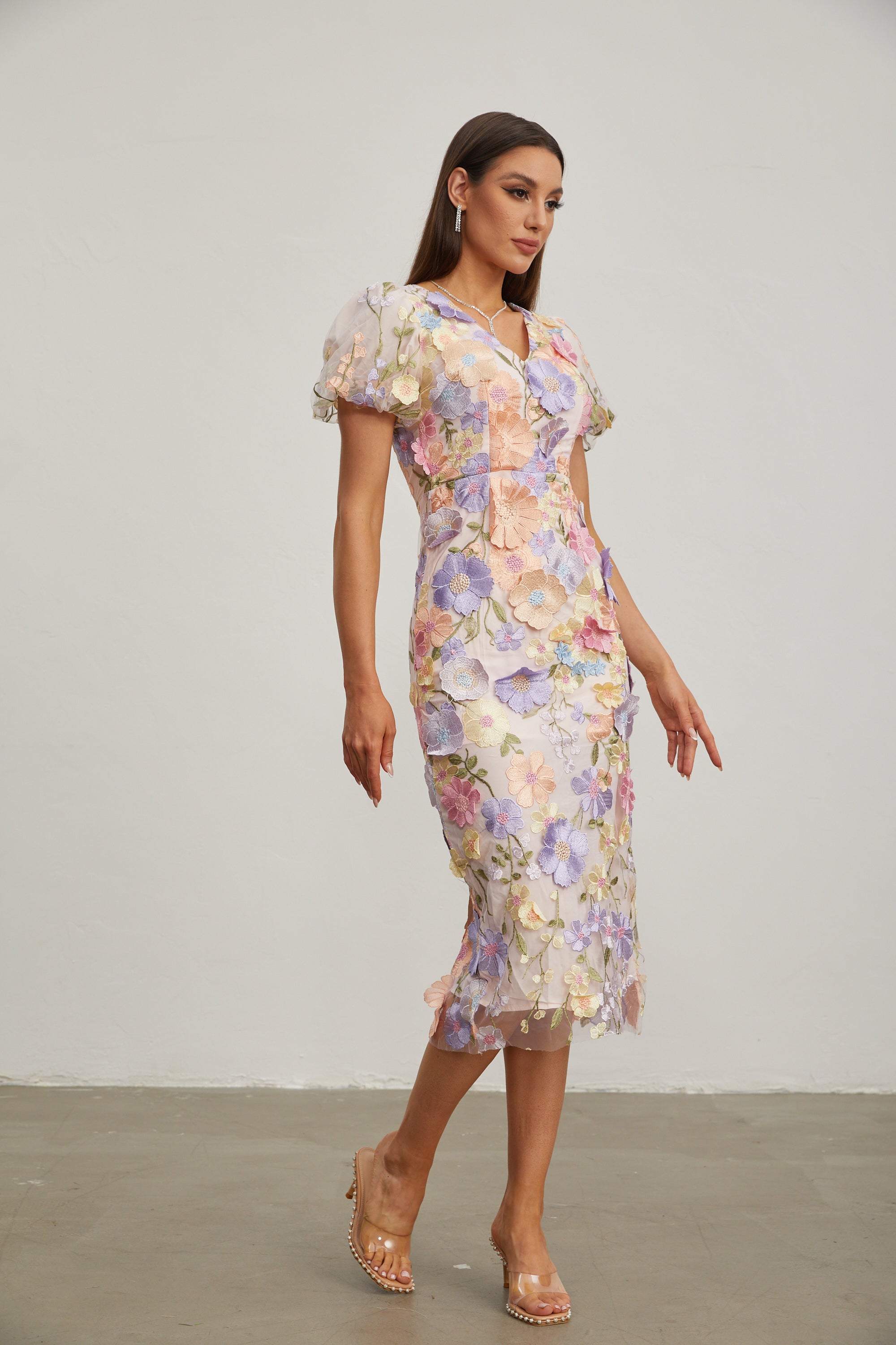 Vivienne Lilac Blossom Mesh Midi Dress