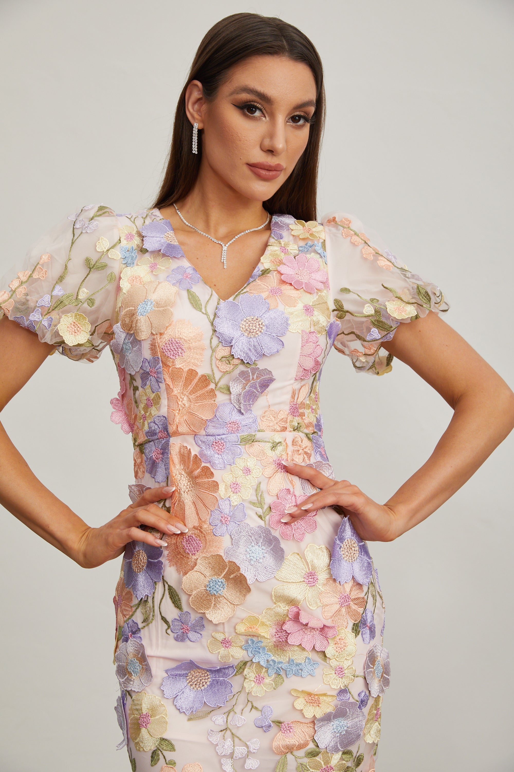 Vivienne Lilac Blossom Mesh Midi Dress