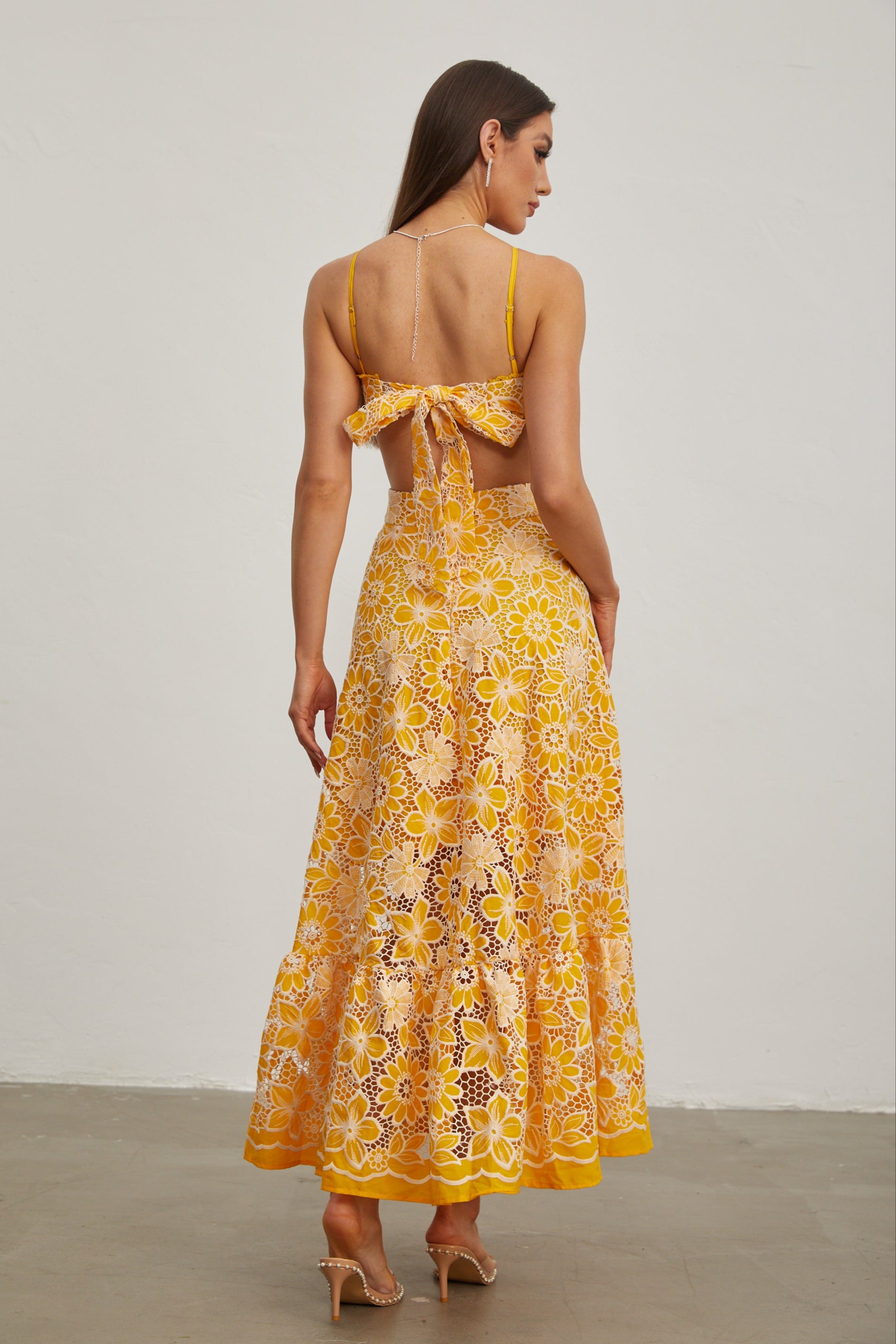Michaelia Yellow Cut Out Halter Maxi Dress