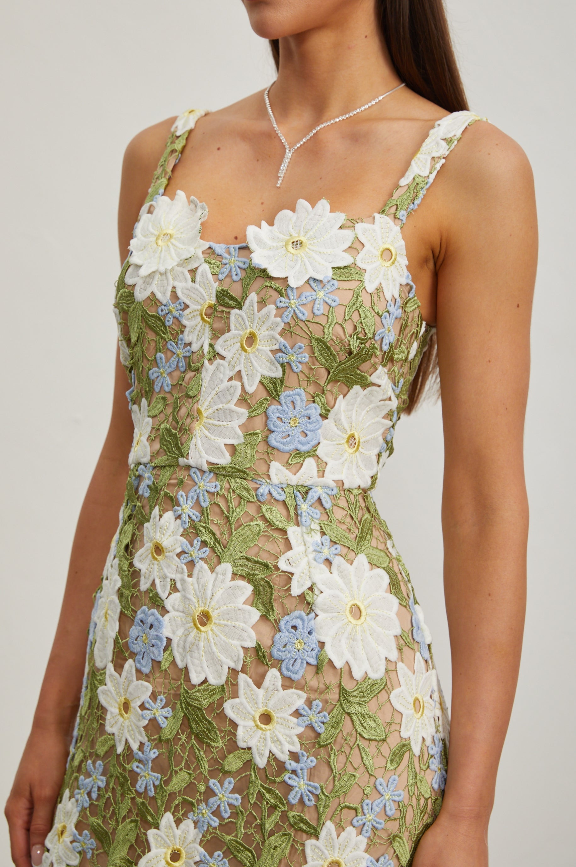 Denisa Botanica Sleeveless Embroidered Midi Dress