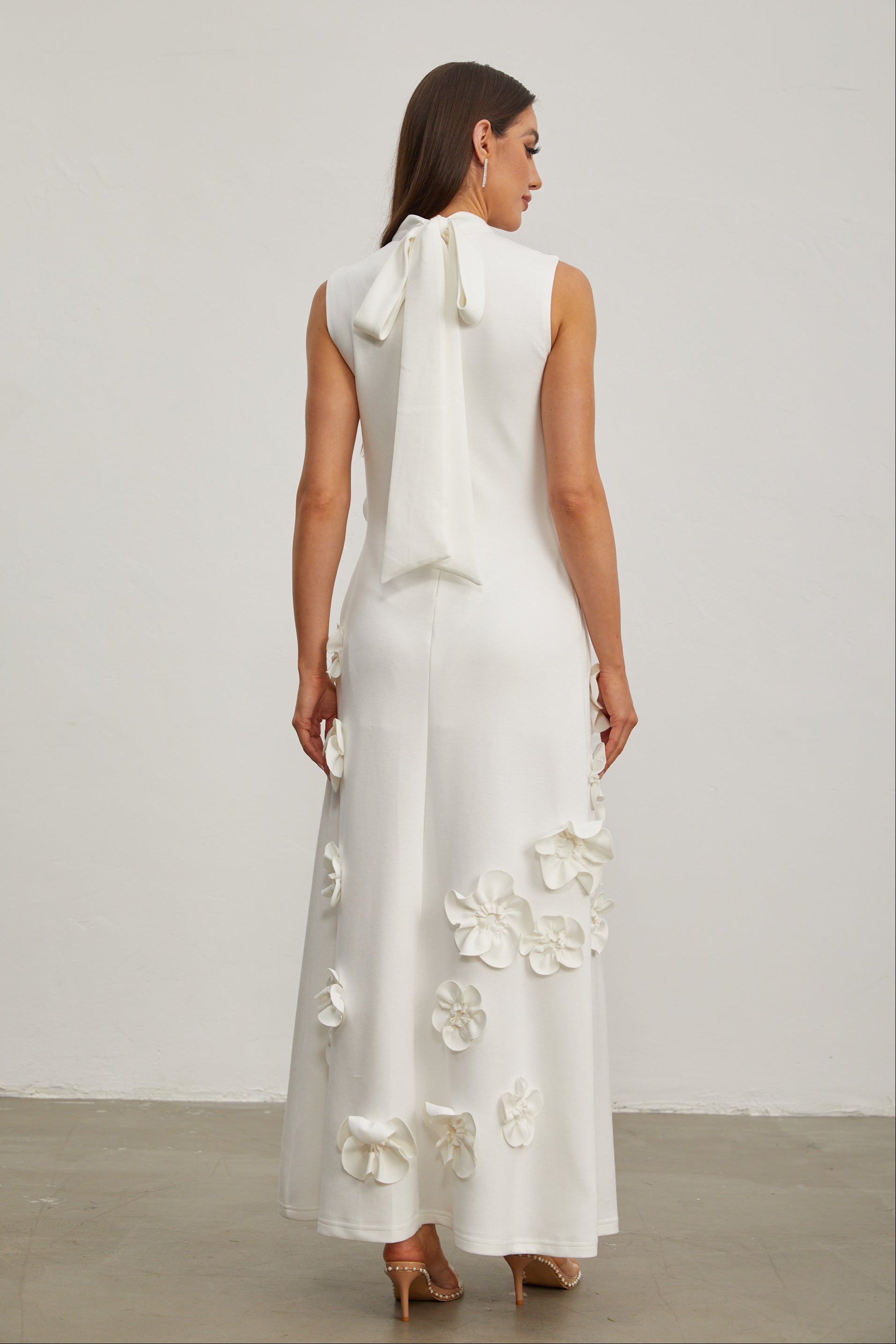 Liora White Rose Flower Maxi Dress