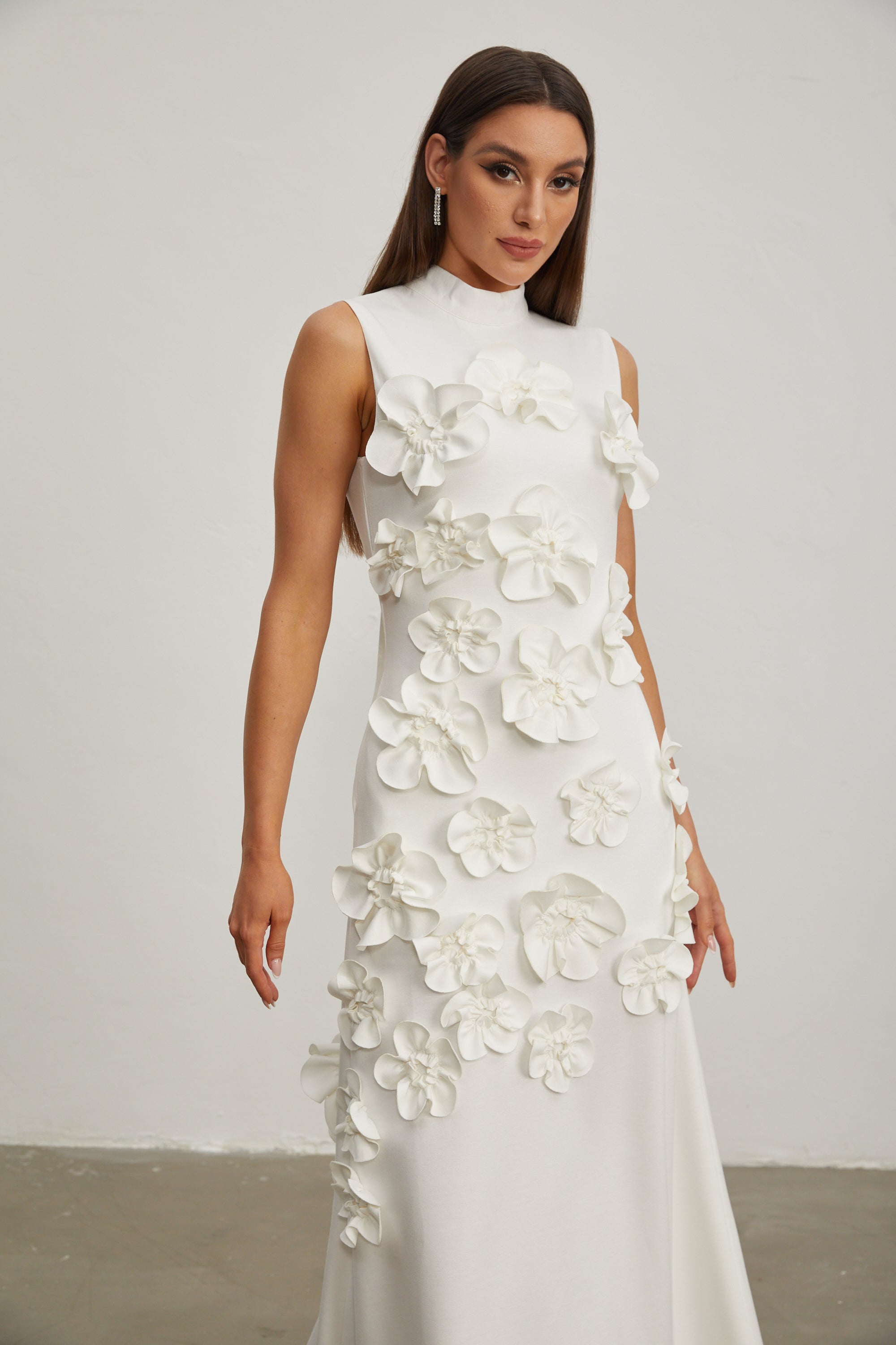 Liora White Rose Flower Maxi Dress