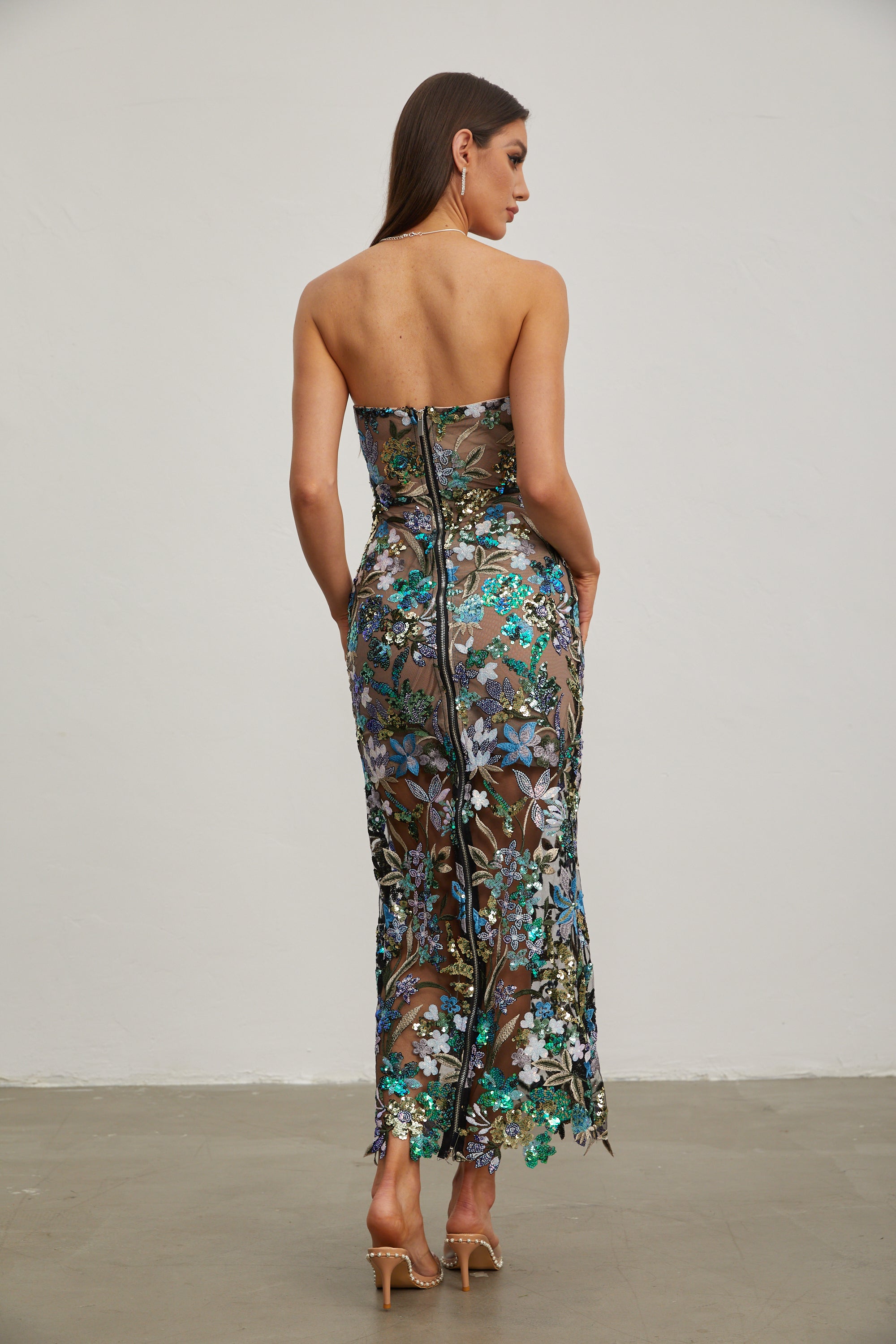 Leanna Green Flower Embroidered Maxi Dress
