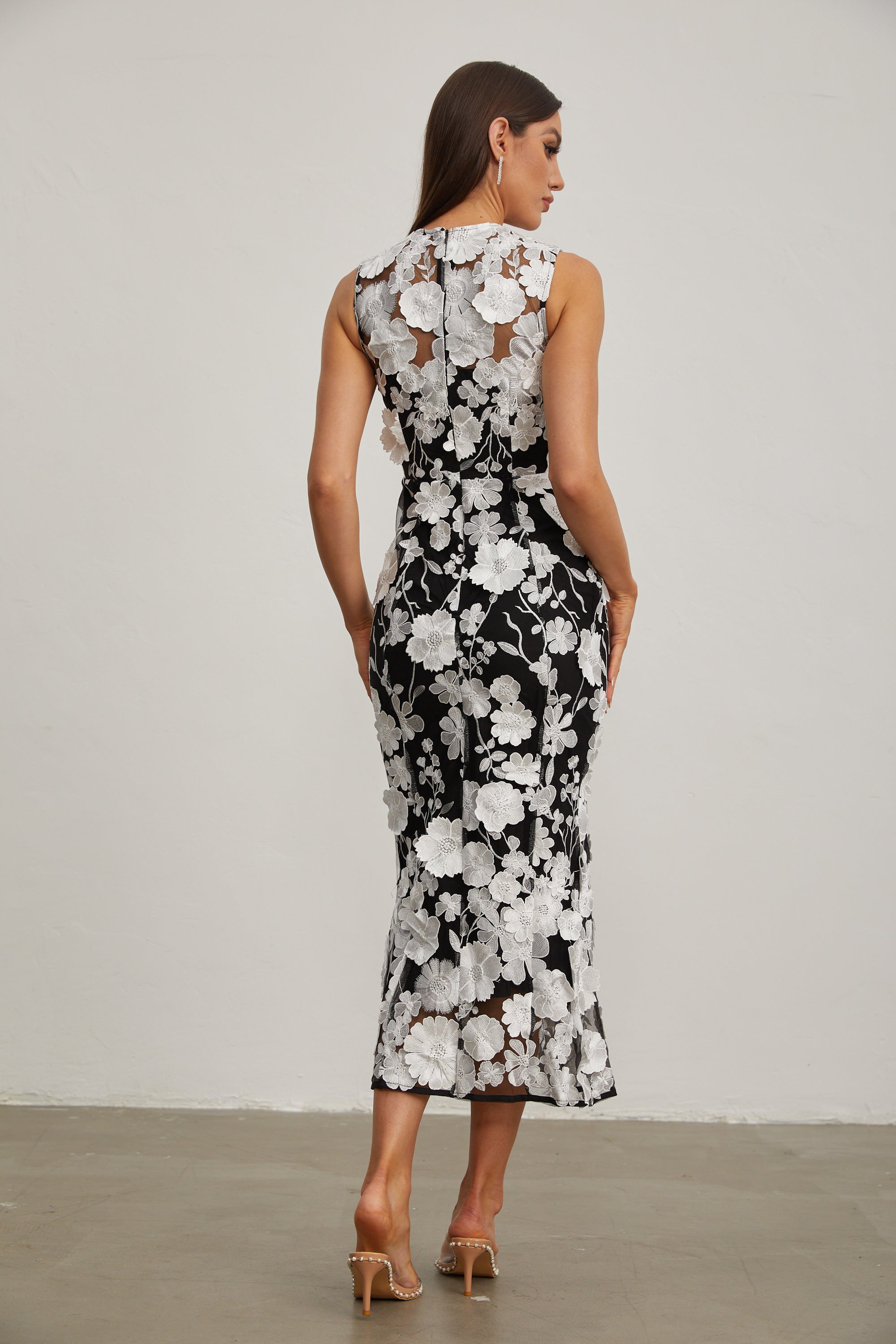 Johanna Black Floral Lace Midi Dress