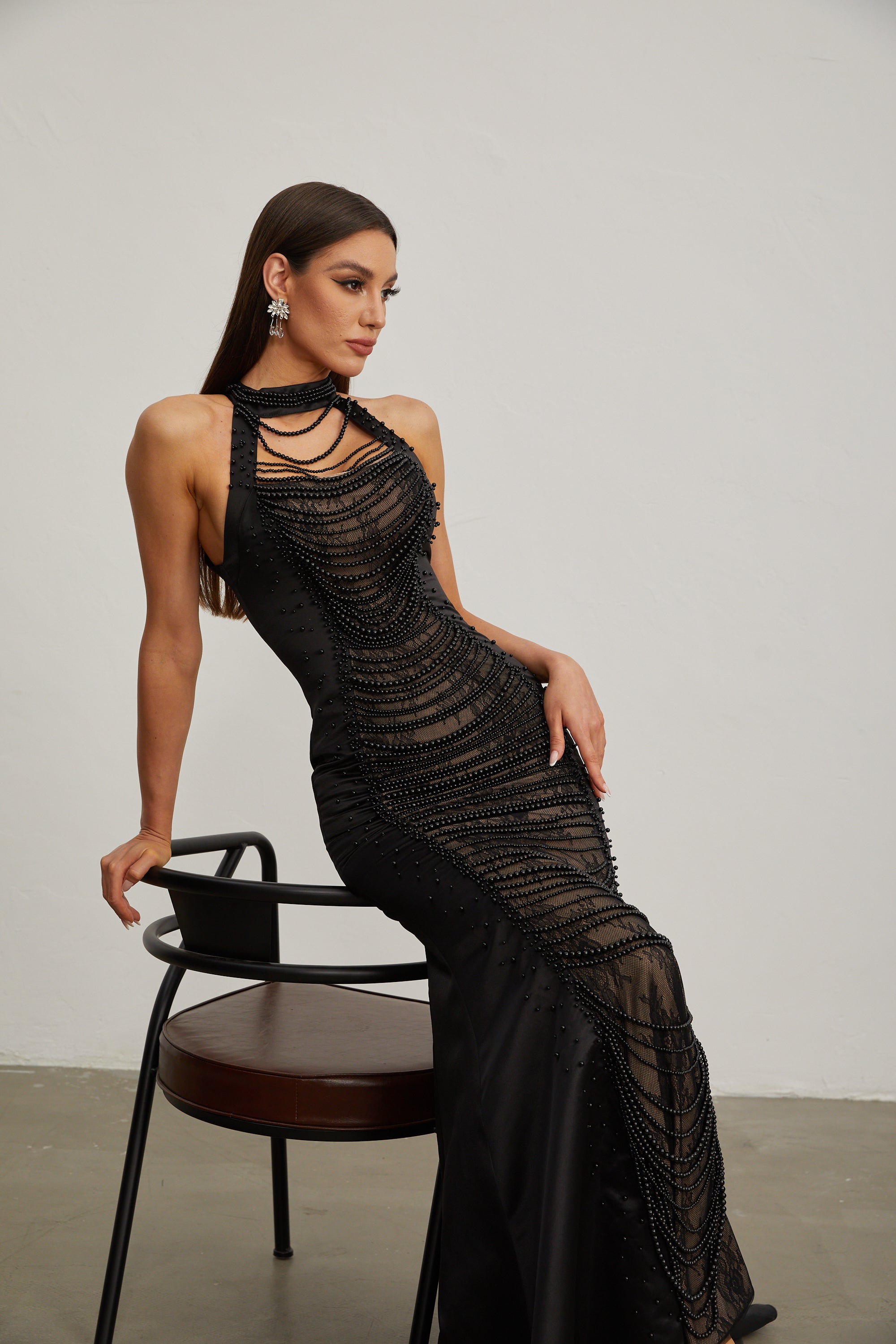 Olivia Nocturne Beaded Mermaid Maxi Dress
