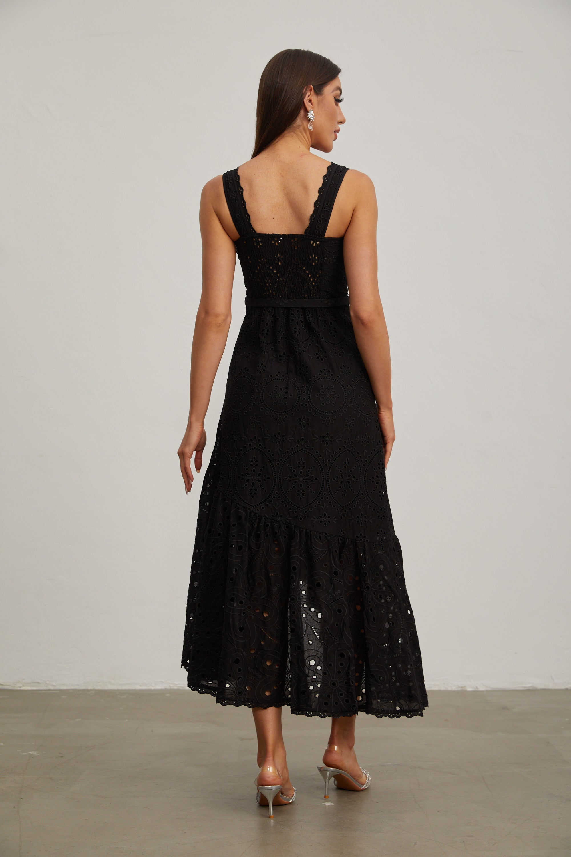 Lucy Black Lace Asymmetric Midi Dress