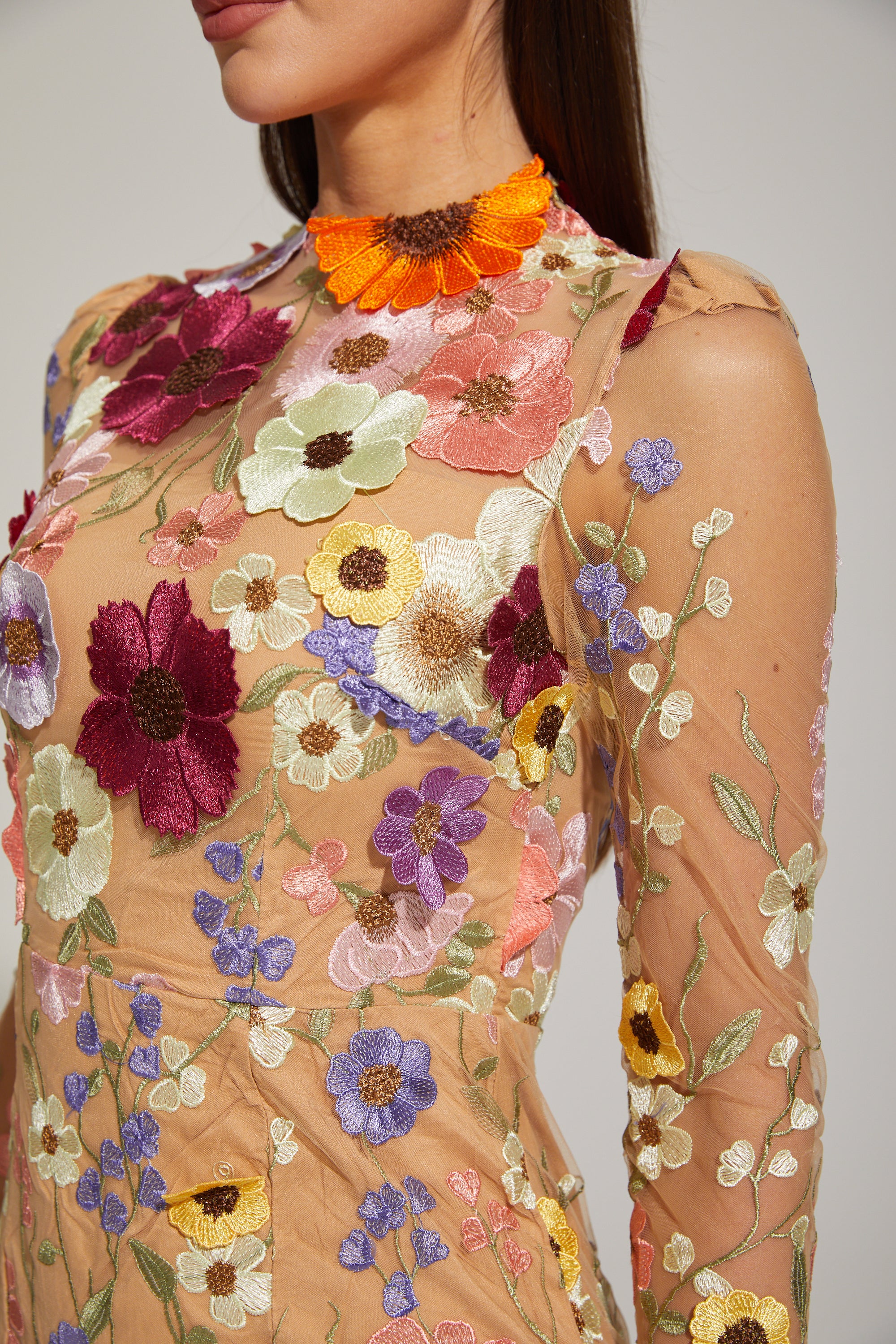 Lilas Enchanted Floral Mesh Midi Dress