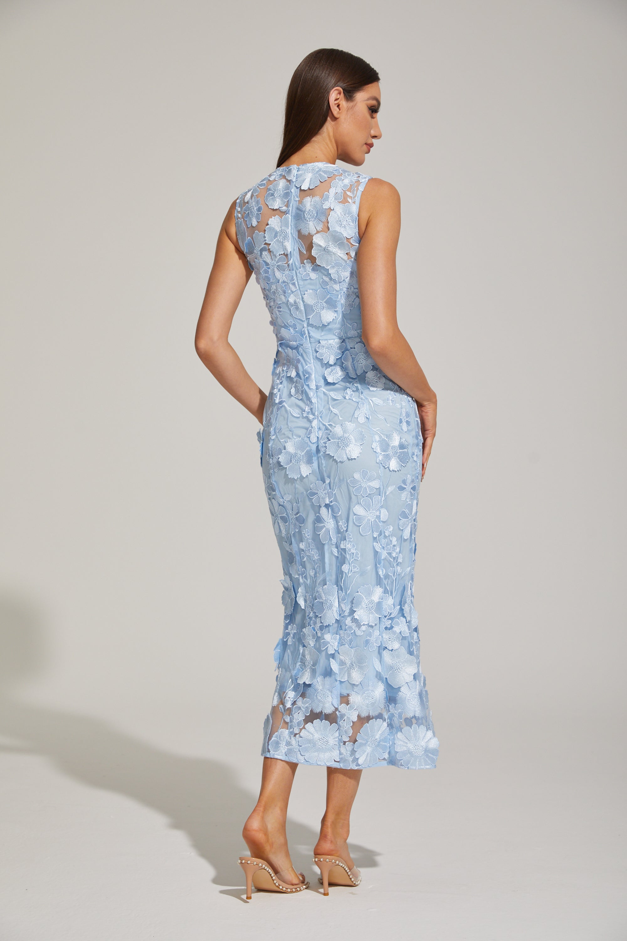 Johanna Blue Floral Lace Midi Dress