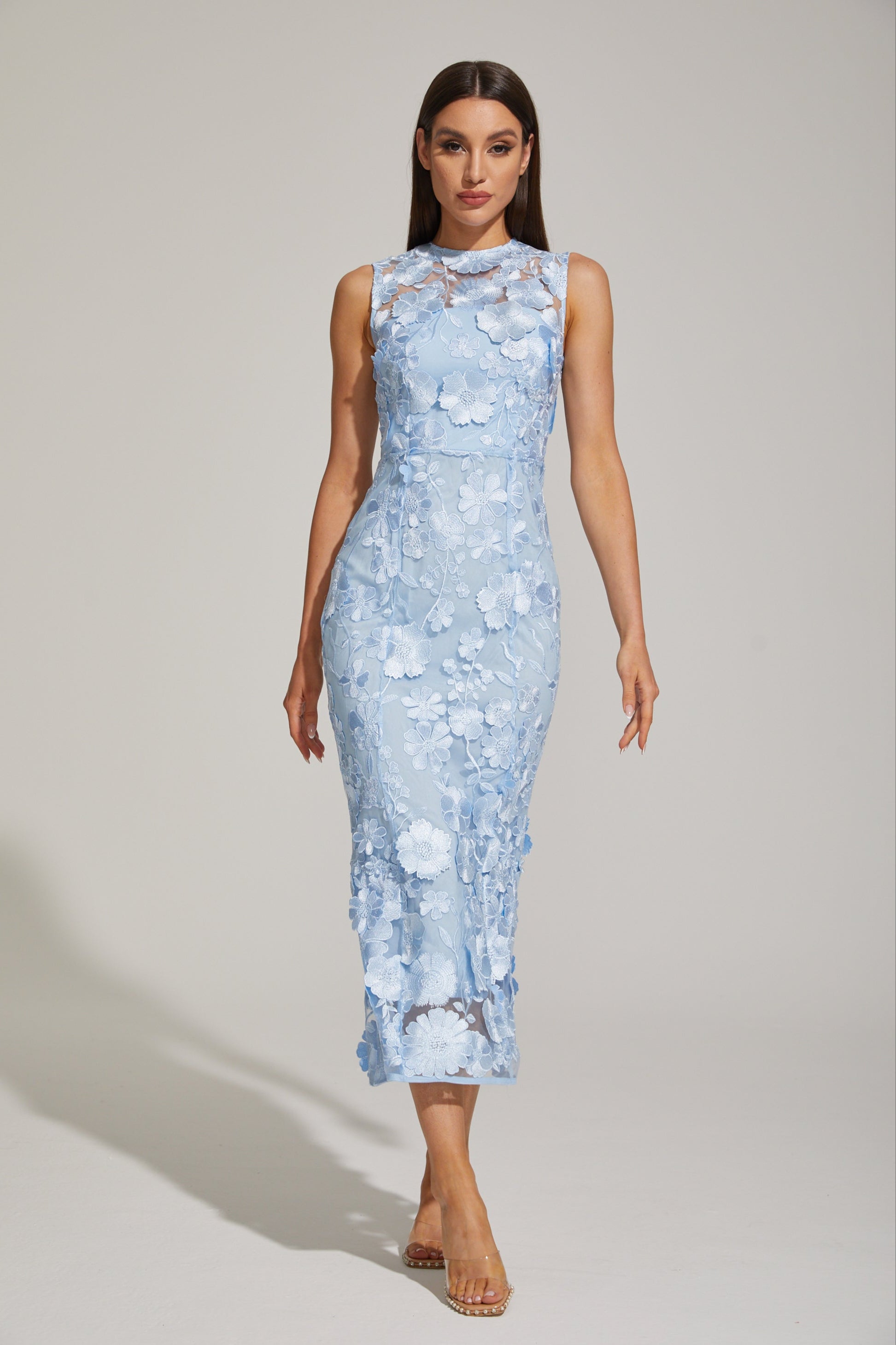 Johanna Blue Floral Lace Midi Dress