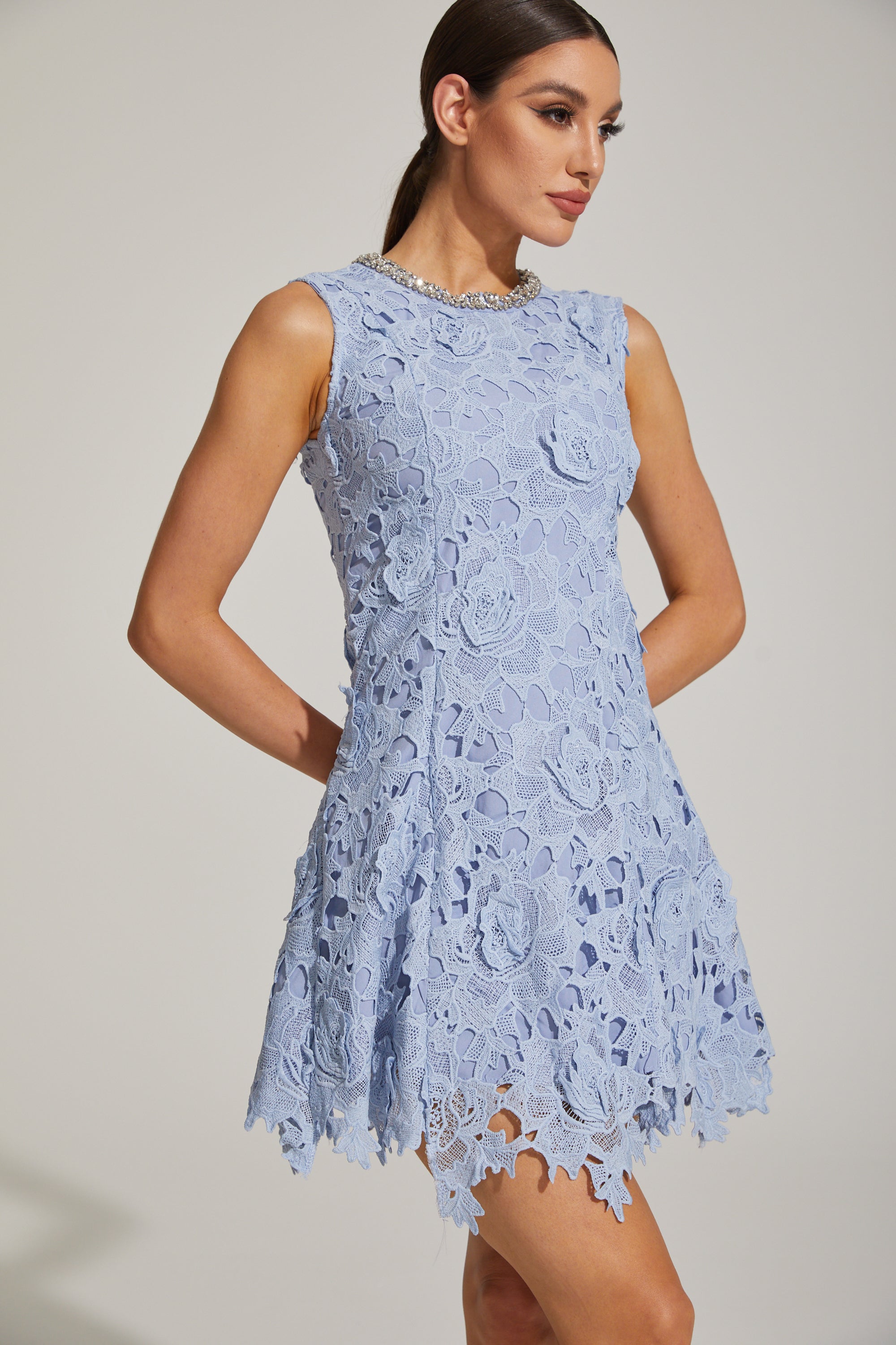 Ophélia Blue Lace Sleeveless Mini Dress