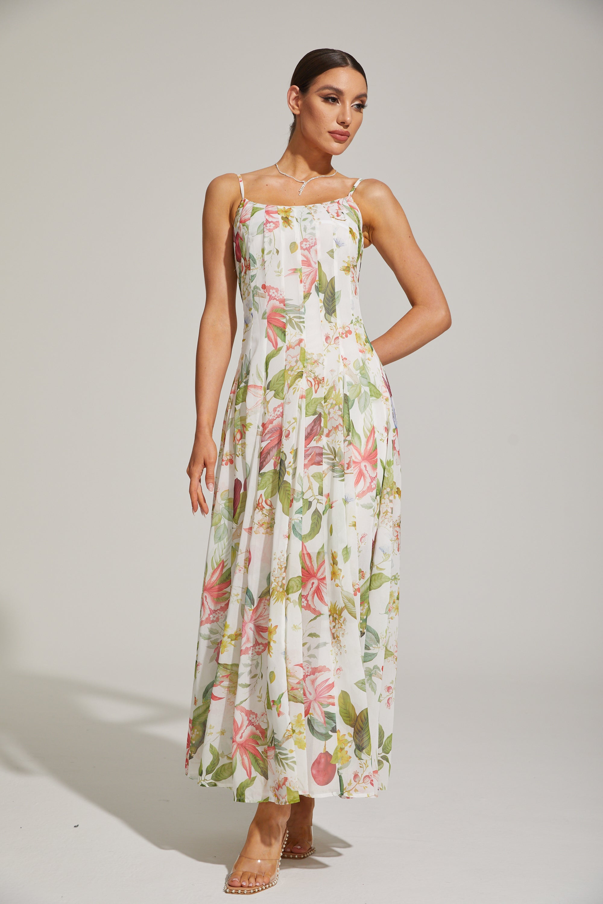 Gaëlle Summer Bloom Spaghetti - Strap Maxi Dress