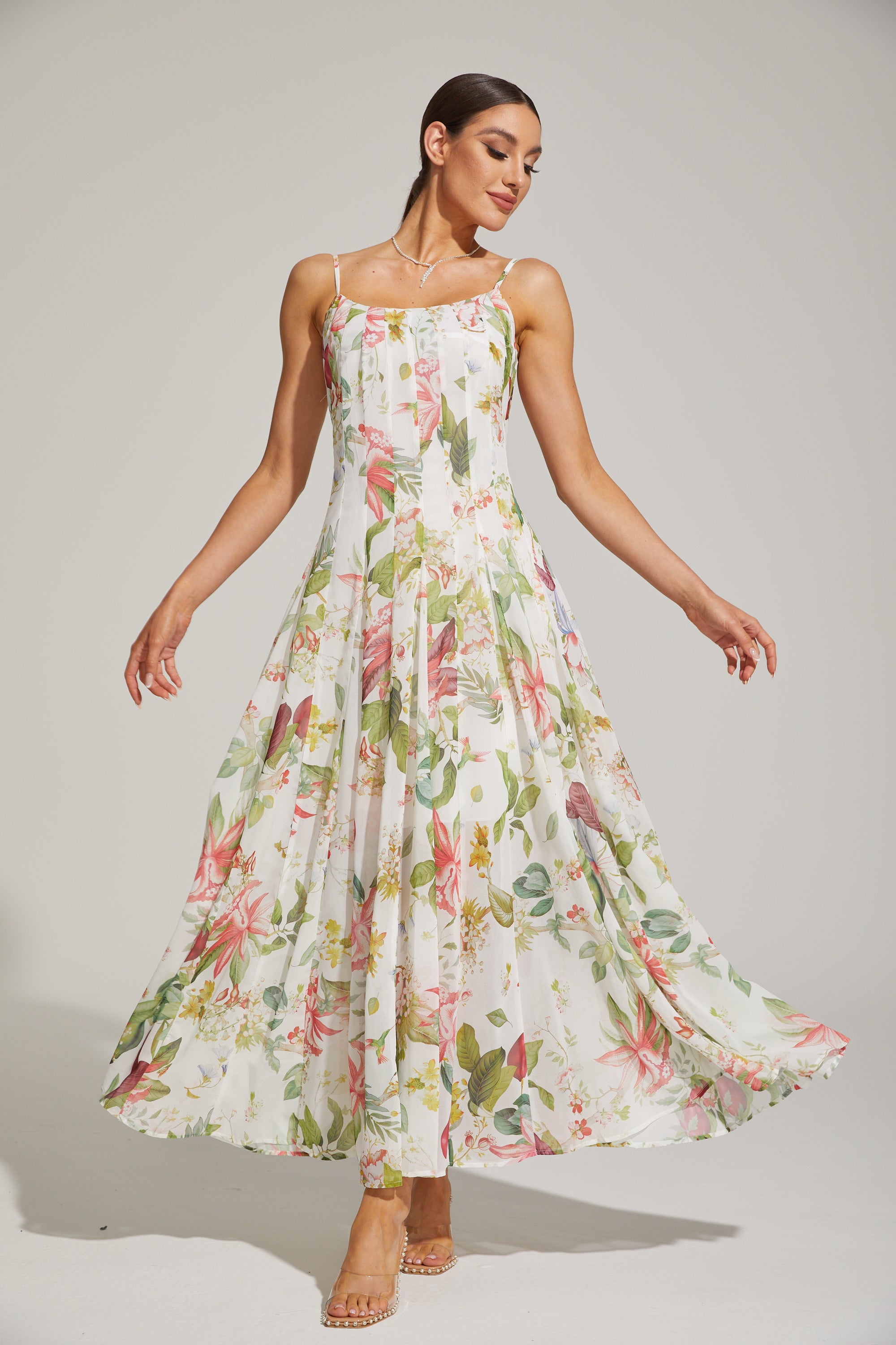 Gaëlle Summer Bloom Spaghetti - Strap Maxi Dress