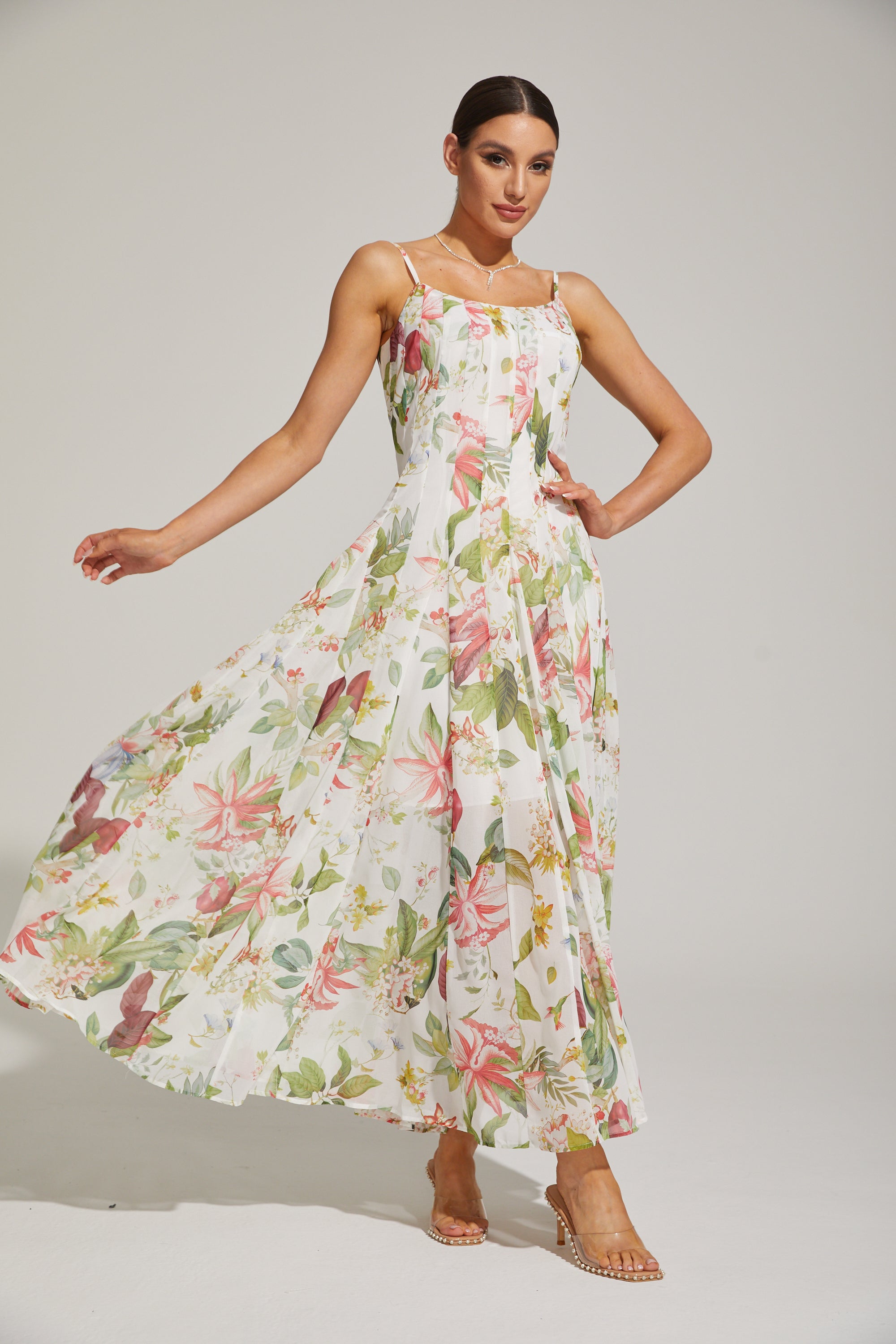 Gaëlle Summer Bloom Spaghetti - Strap Maxi Dress