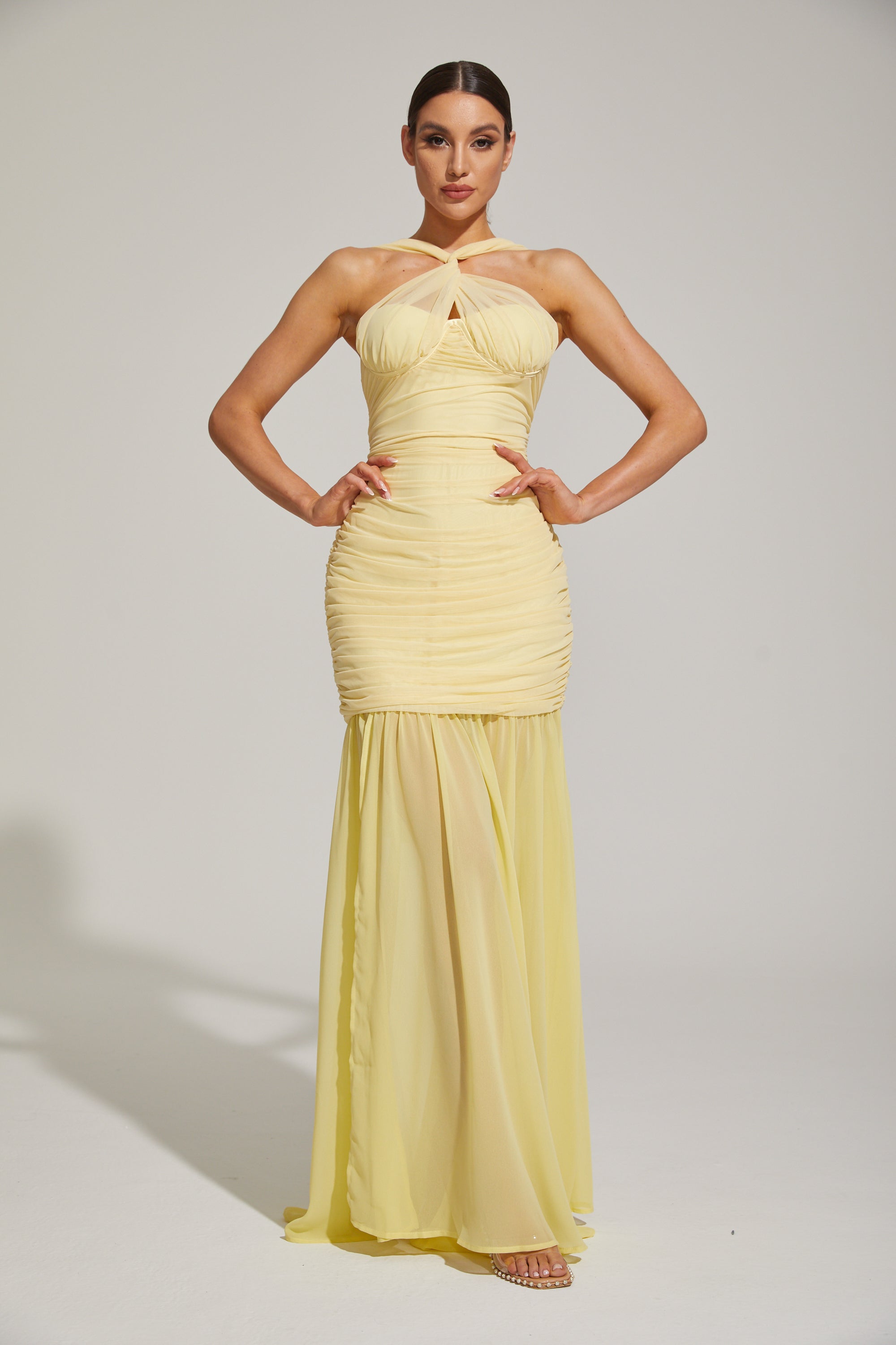 Lucienne Lemonade Halter Mermaid Maxi Dress