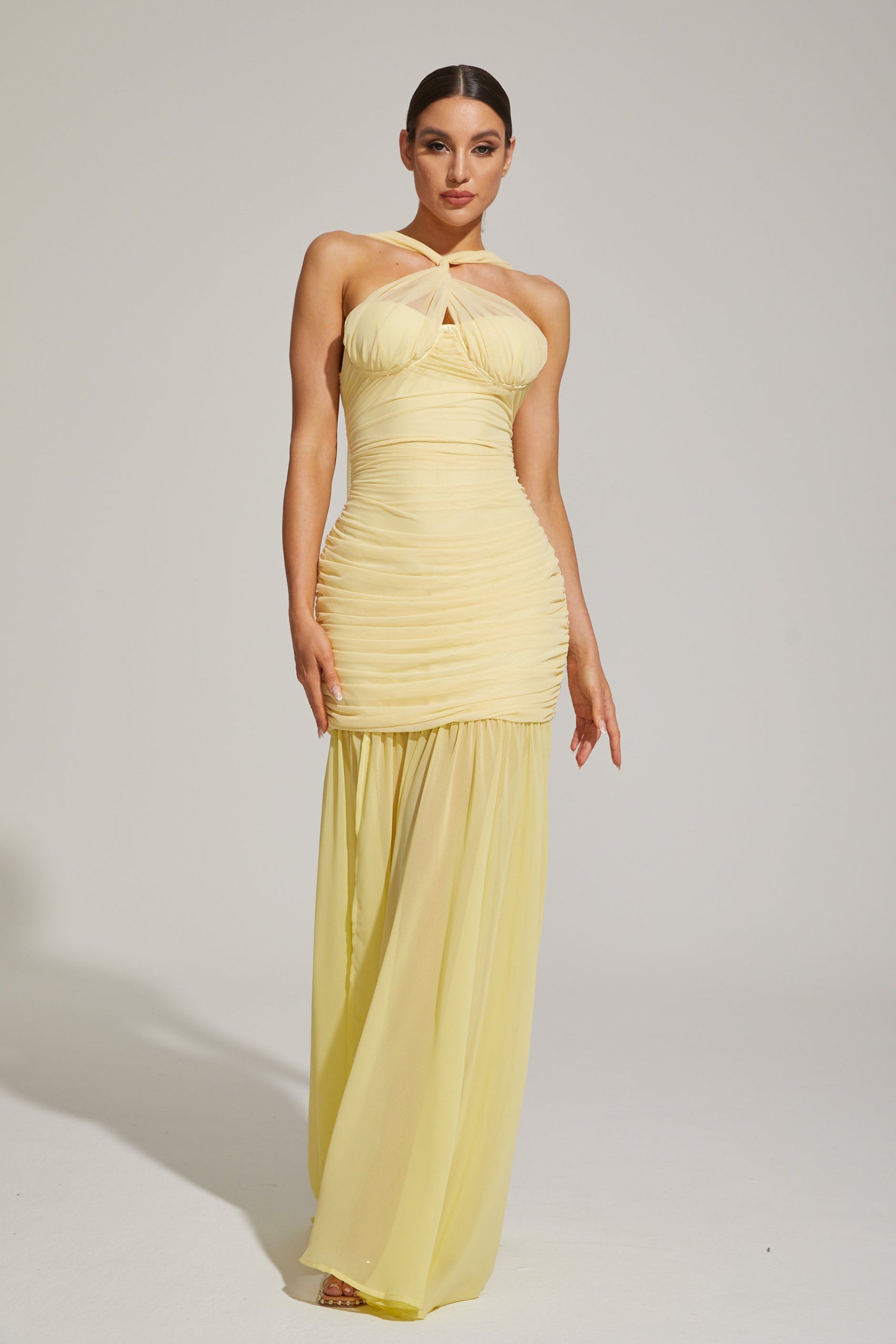 Lucienne Lemonade Halter Mermaid Maxi Dress