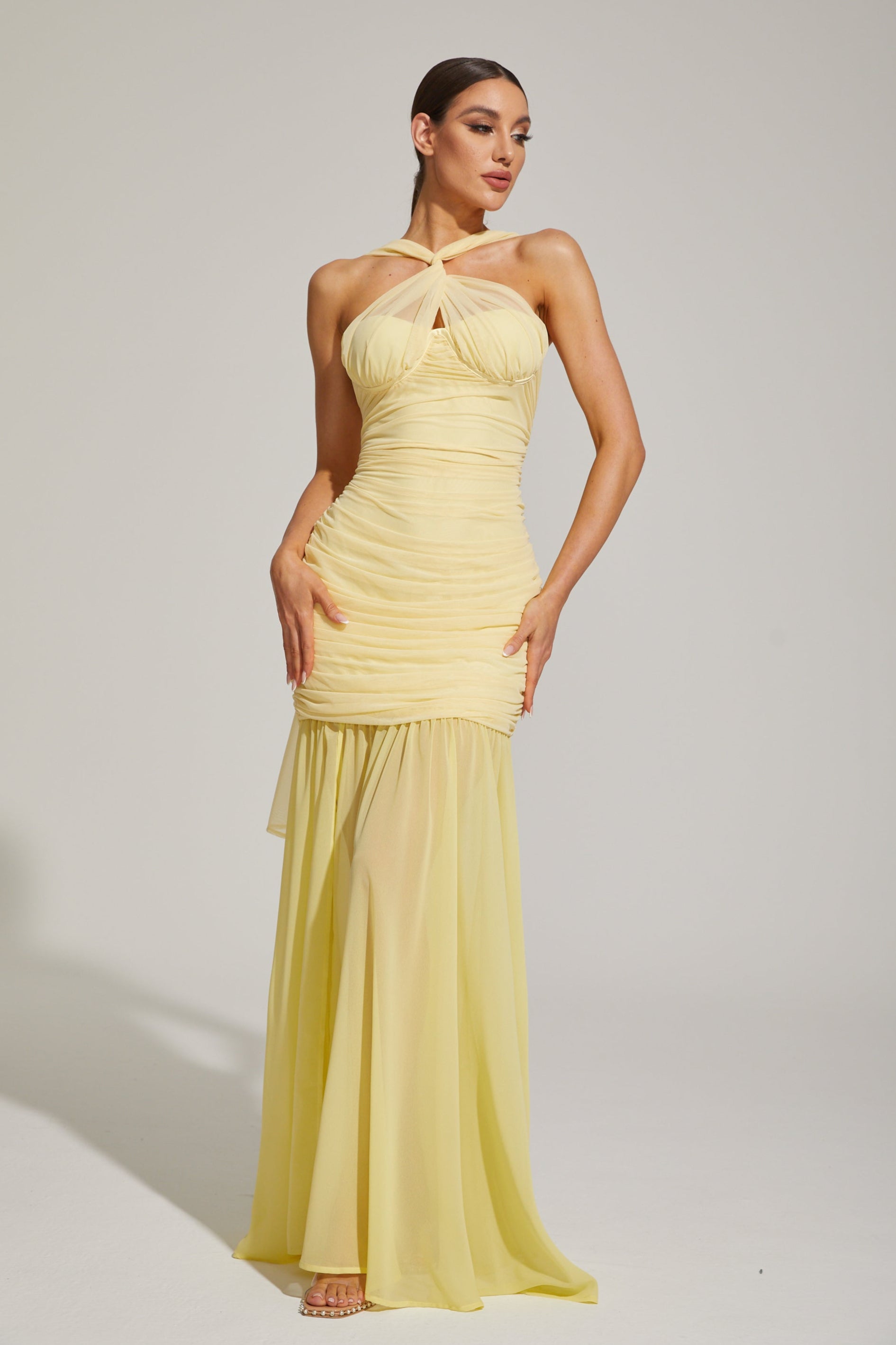 Lucienne Lemonade Halter Mermaid Maxi Dress