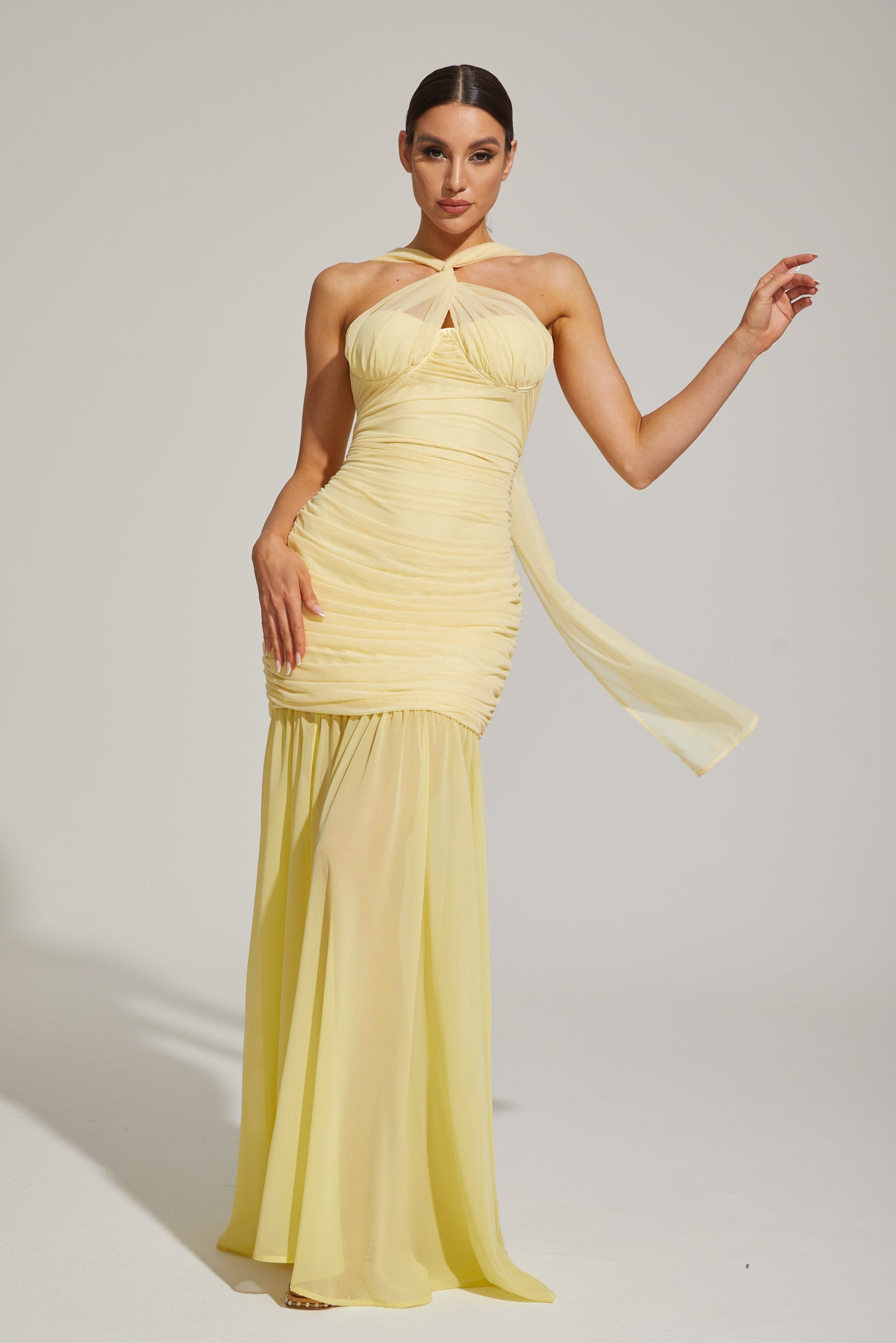 Lucienne Lemonade Halter Mermaid Maxi Dress