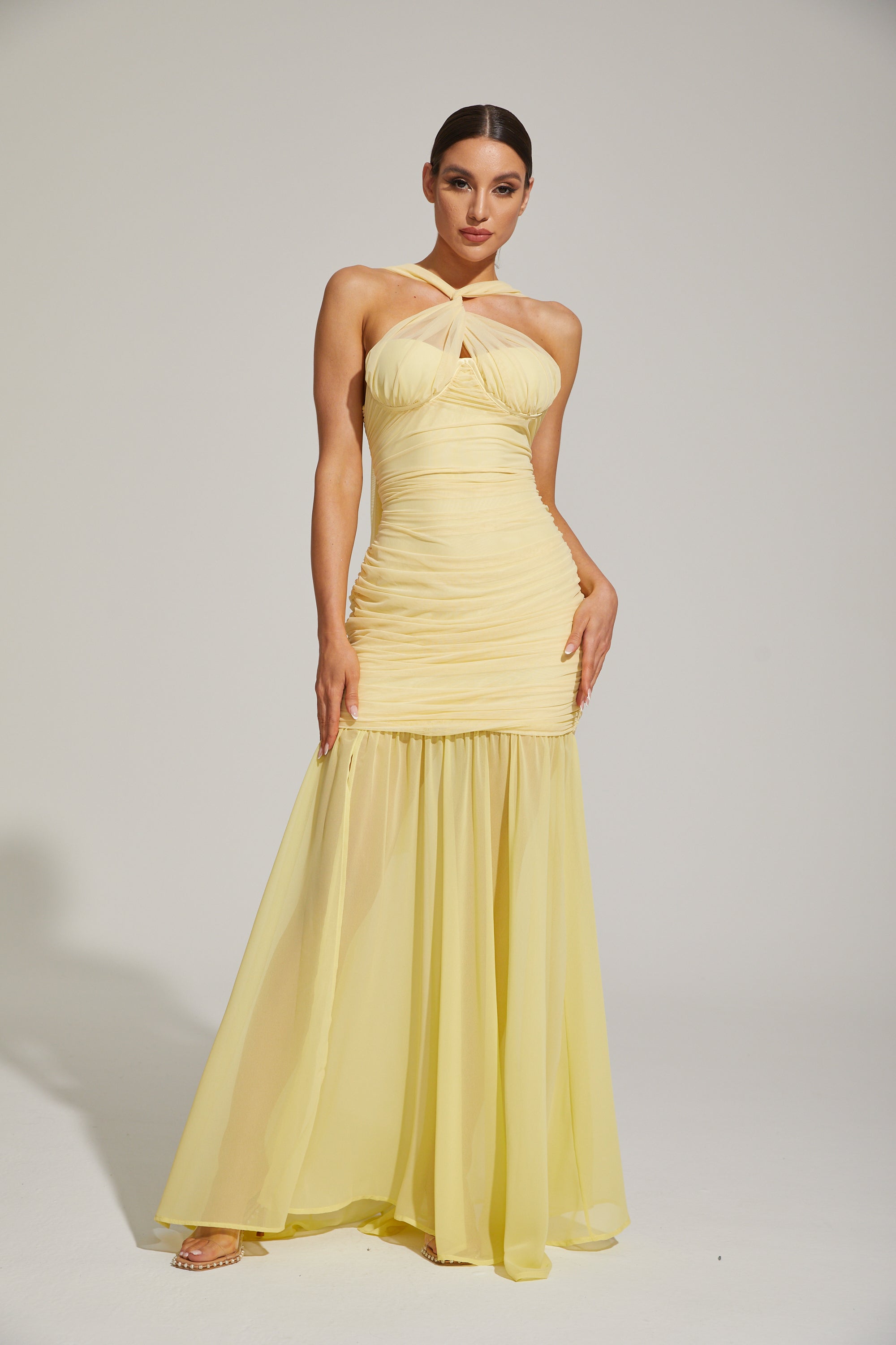 Lucienne Lemonade Halter Mermaid Maxi Dress