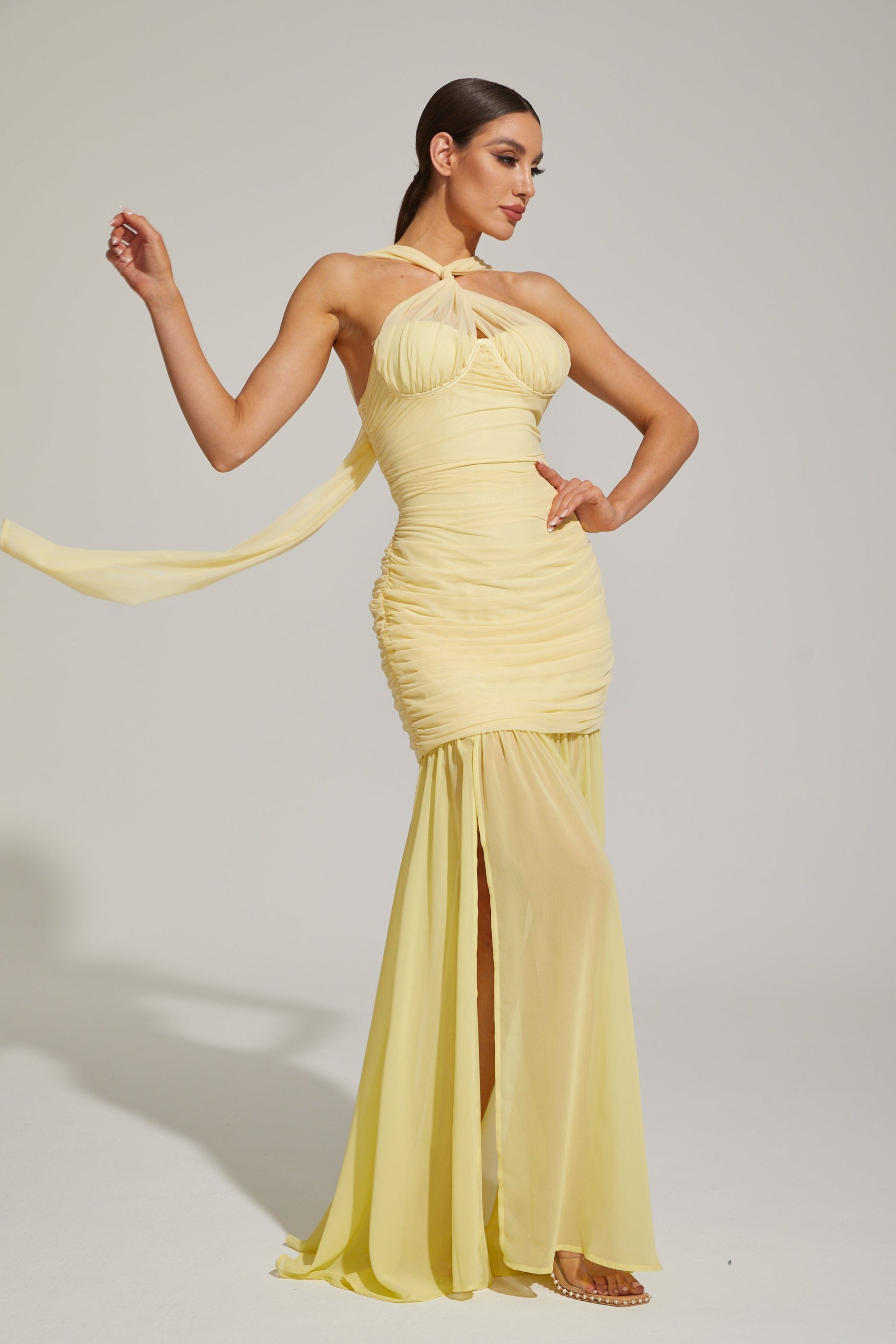 Lucienne Lemonade Halter Mermaid Maxi Dress