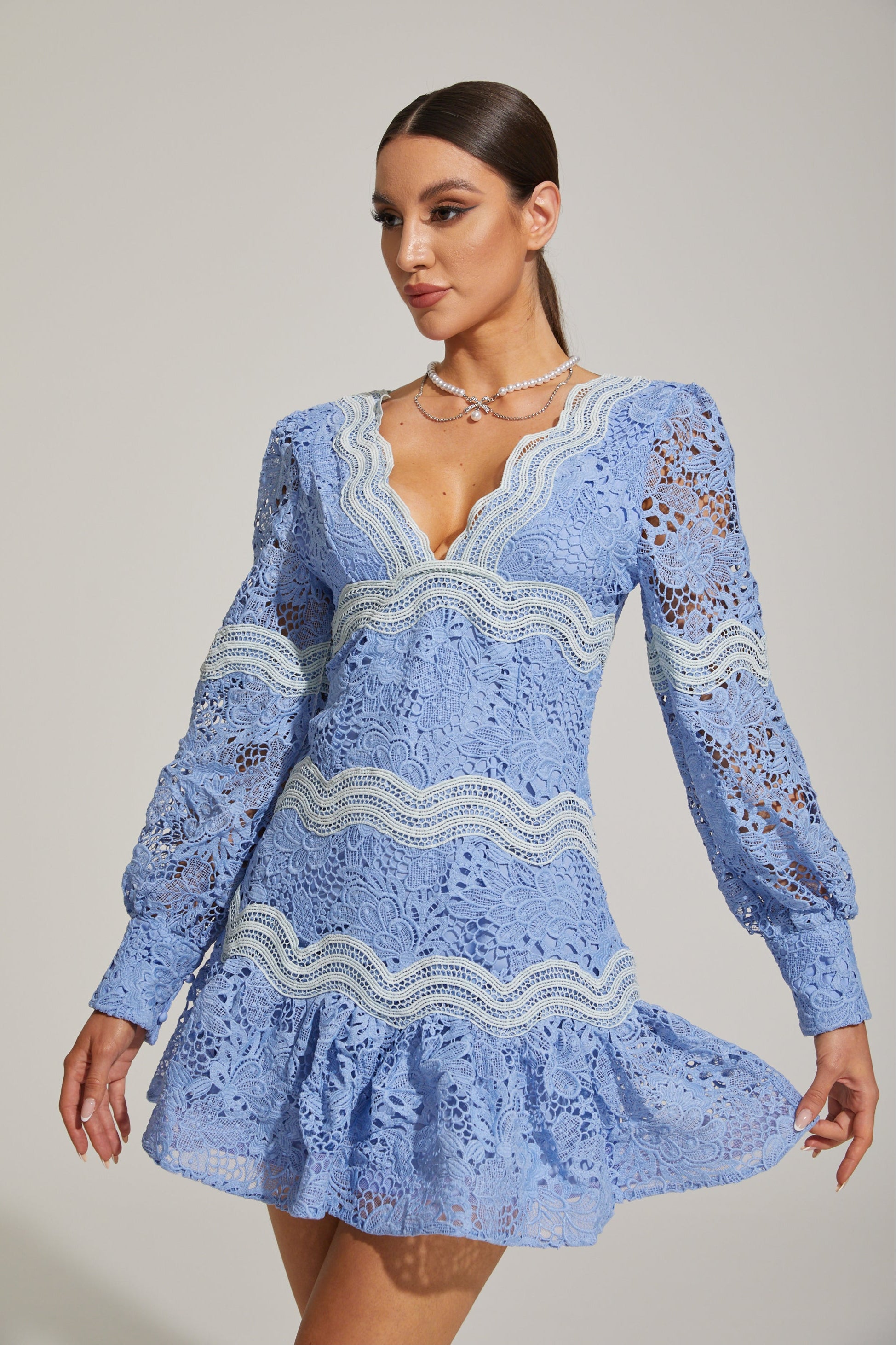 Amarante Blue Floral Ruffled Mini Dress