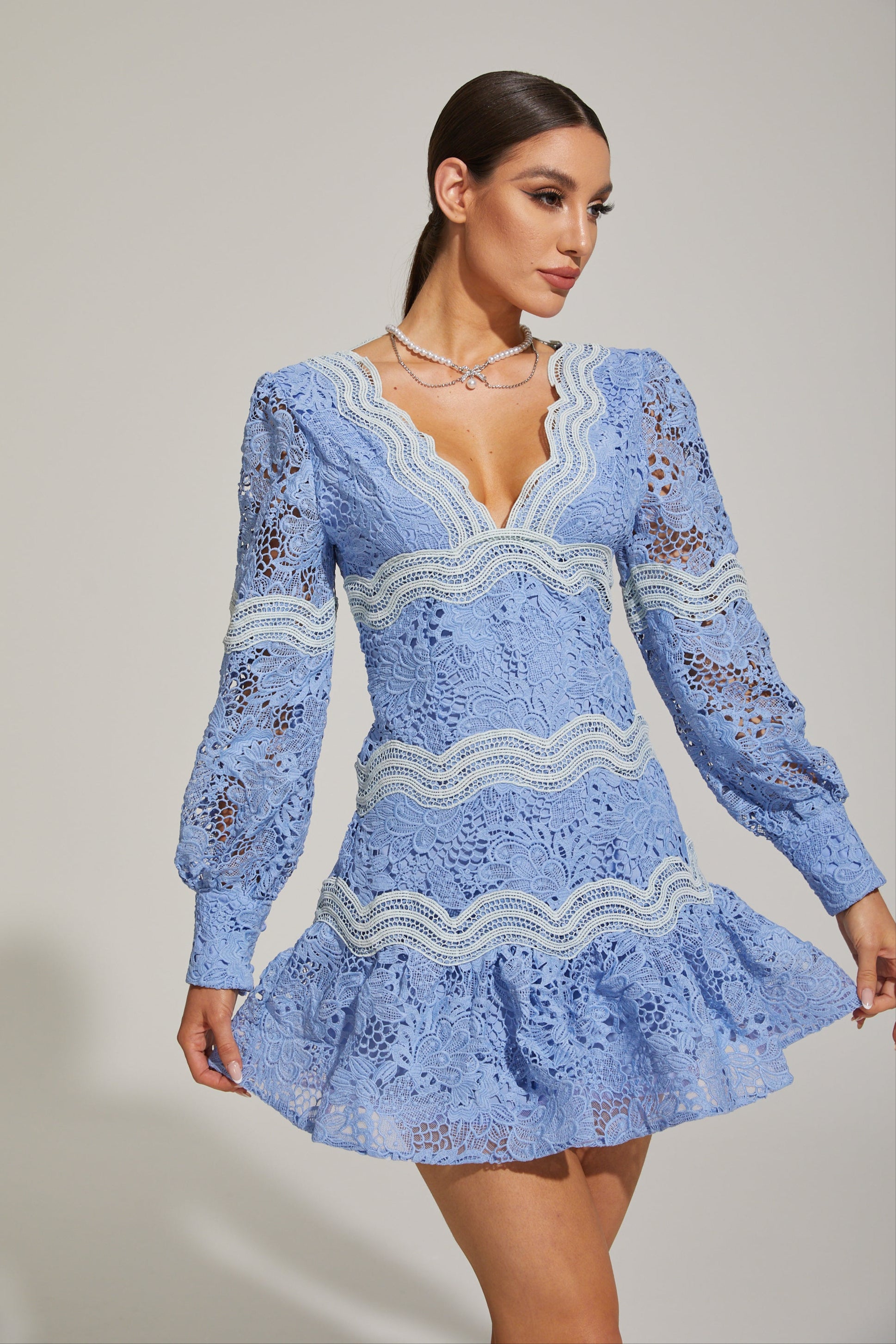 Amarante Blue Floral Ruffled Mini Dress