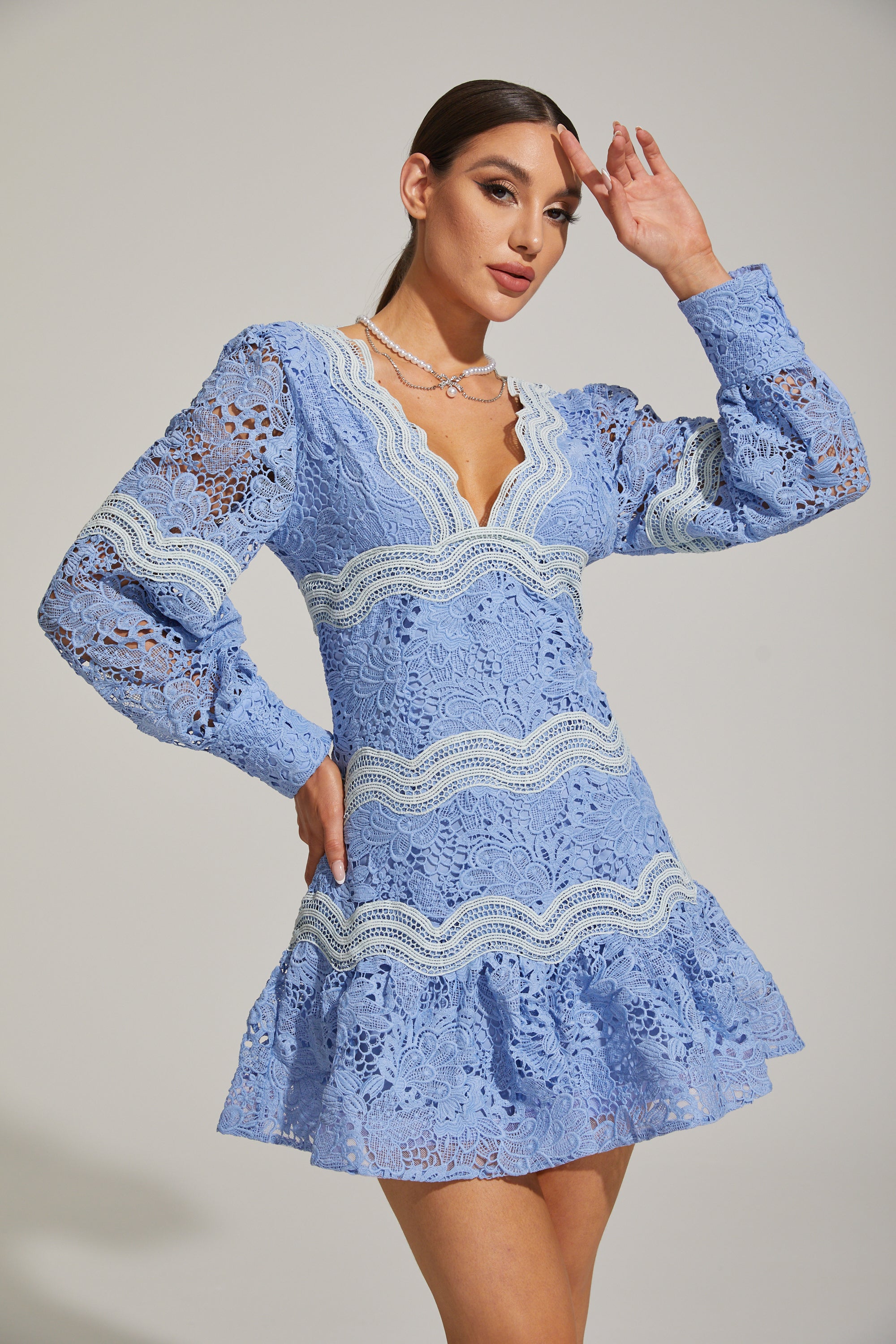 Amarante Blue Floral Ruffled Mini Dress