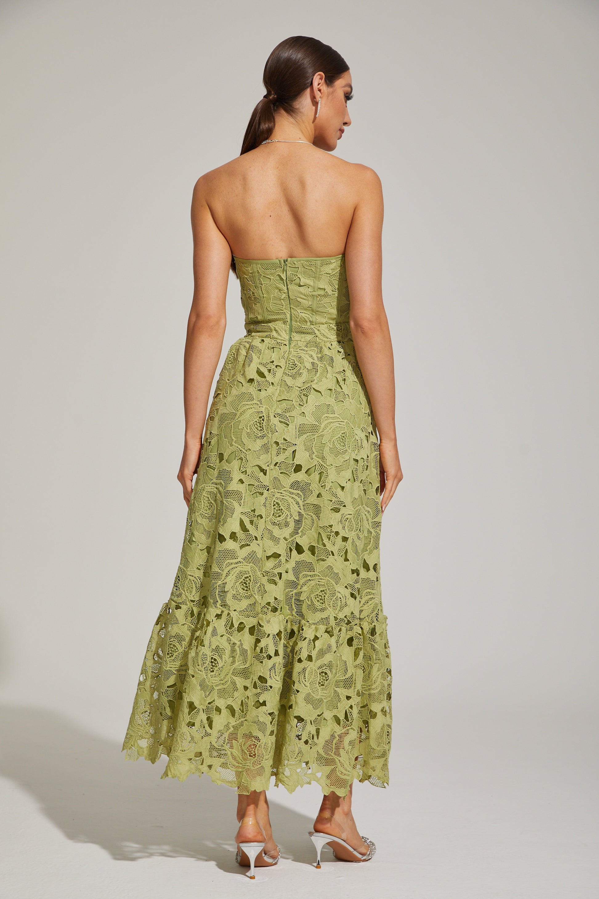 Selene Green Lace Strapless Maxi Dress