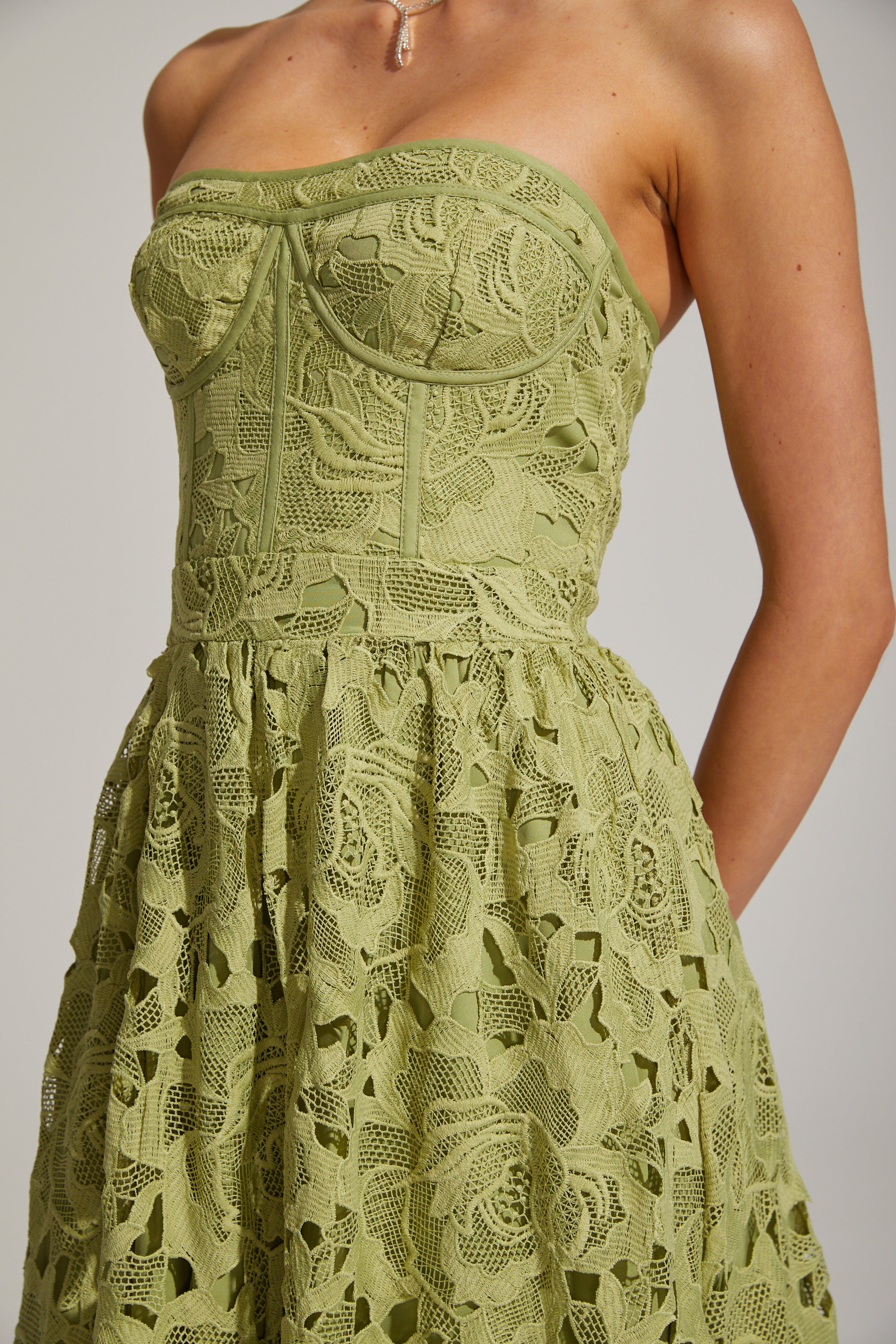 Selene Green Lace Strapless Maxi Dress