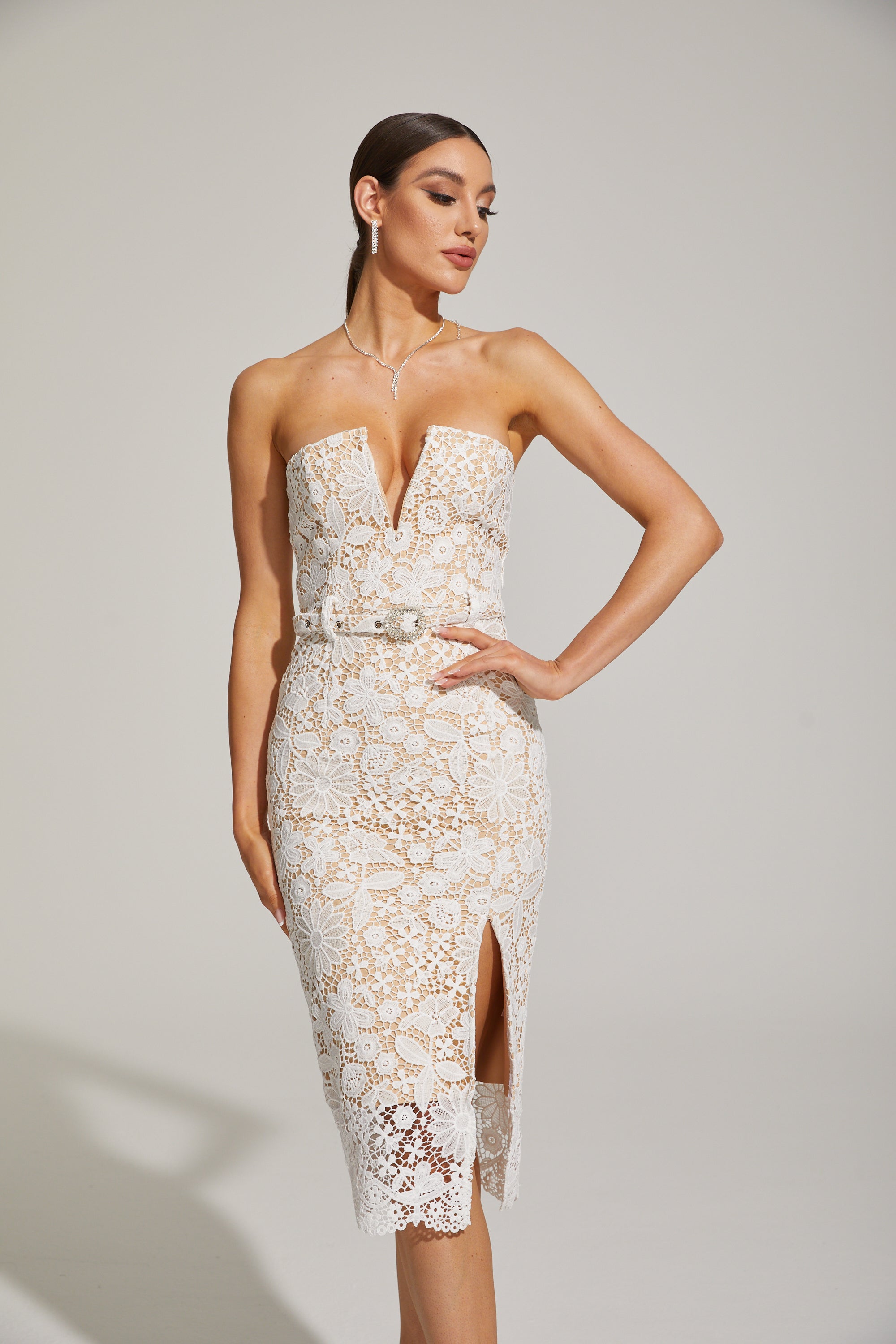Arielle Lace Strapless Midi Dress