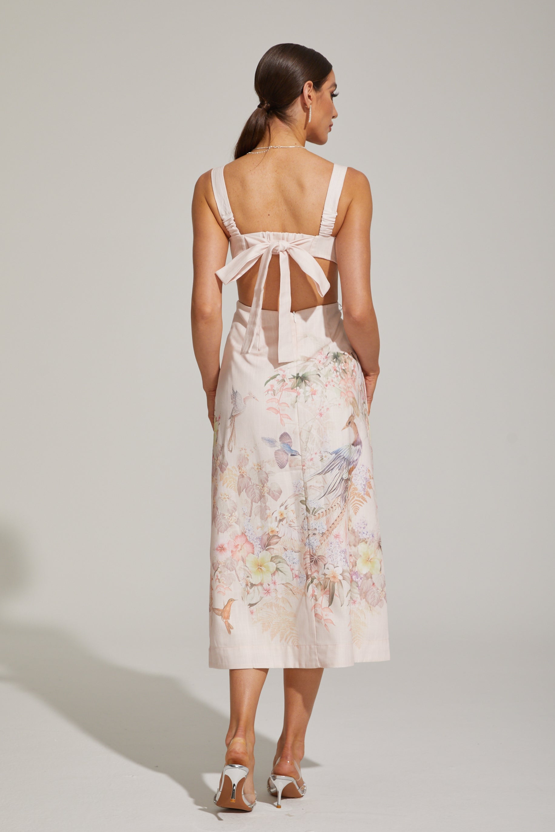 Apollonia Pastel Floral Sweetheart Midi Dress