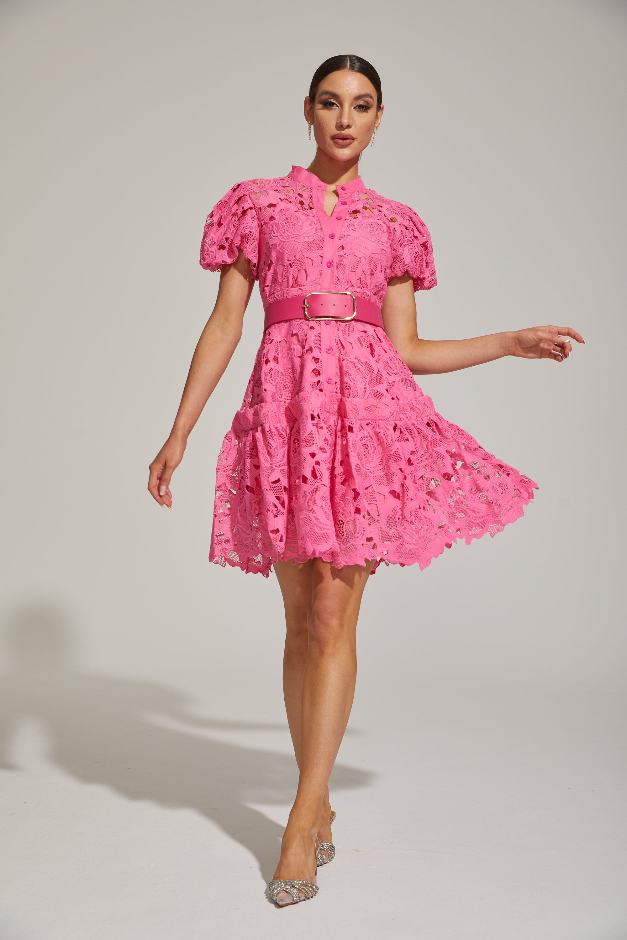 Eléonore Lace Belted Mini Dress