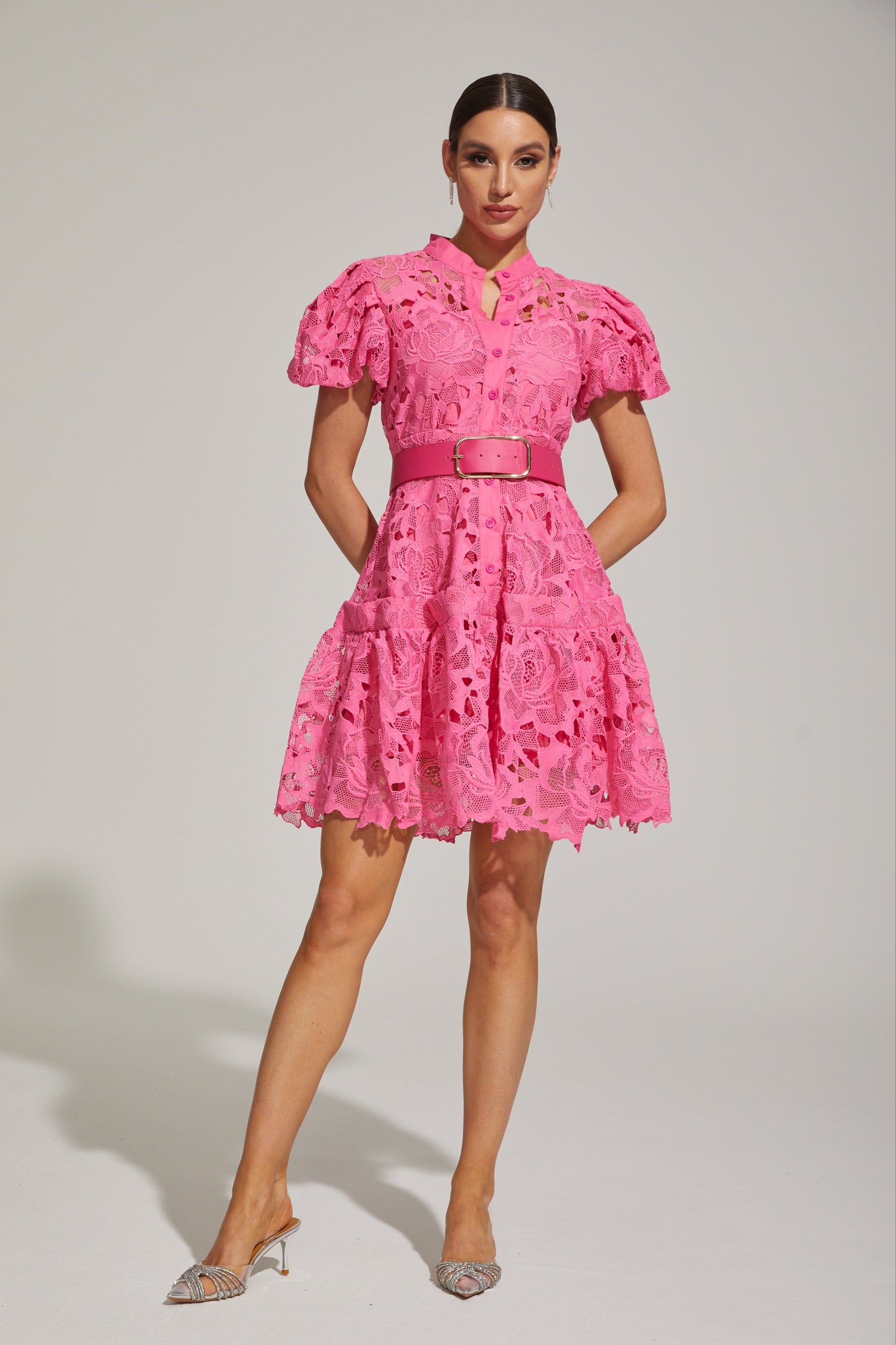 Elonore Lace Belted Mini Dress Elonore Lace Belted Mini Dress