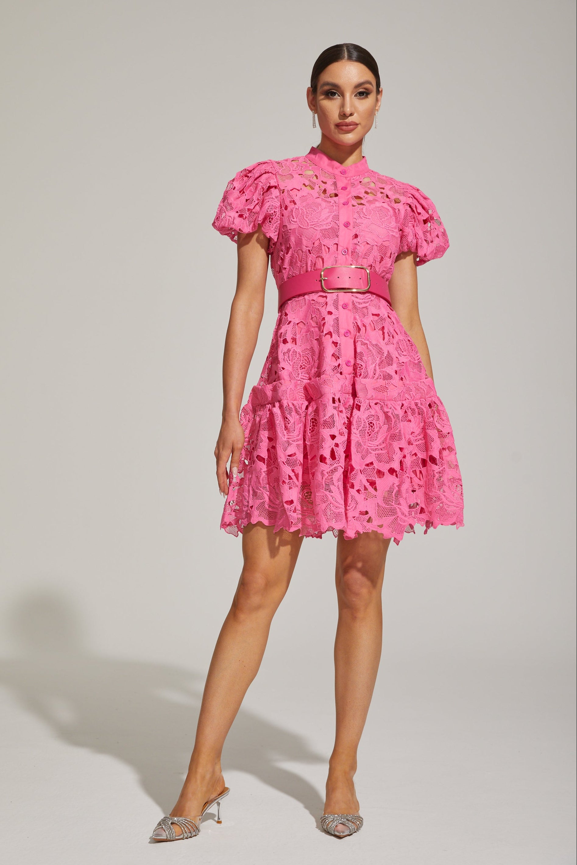 Eléonore Lace Belted Mini Dress