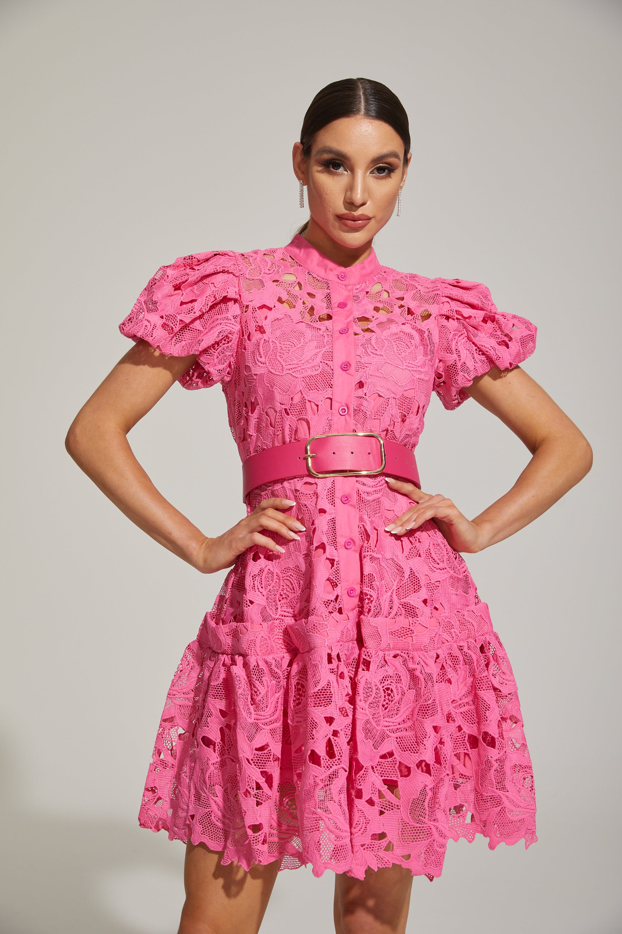 Eléonore Lace Belted Mini Dress