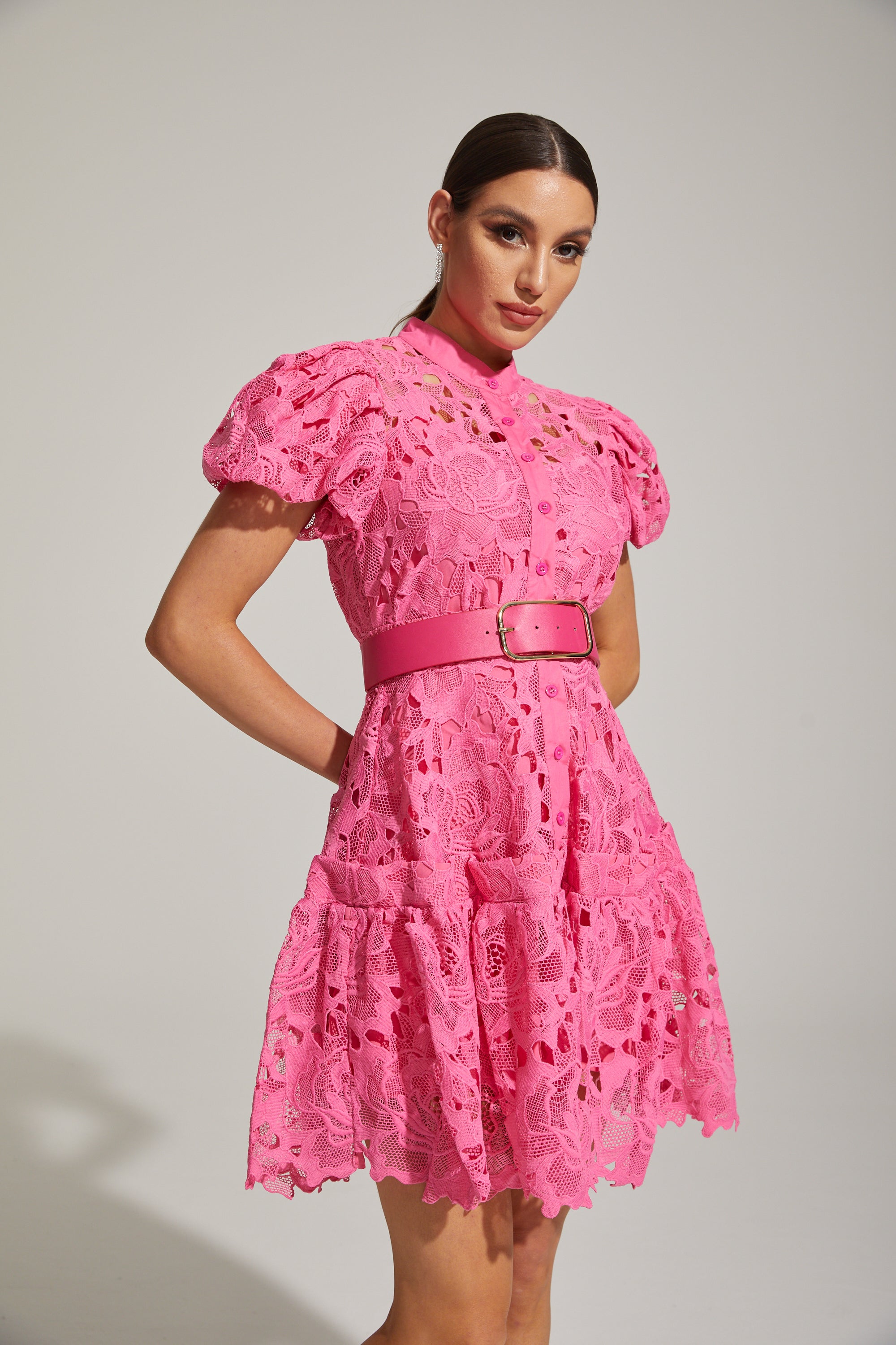 Eléonore Lace Belted Mini Dress