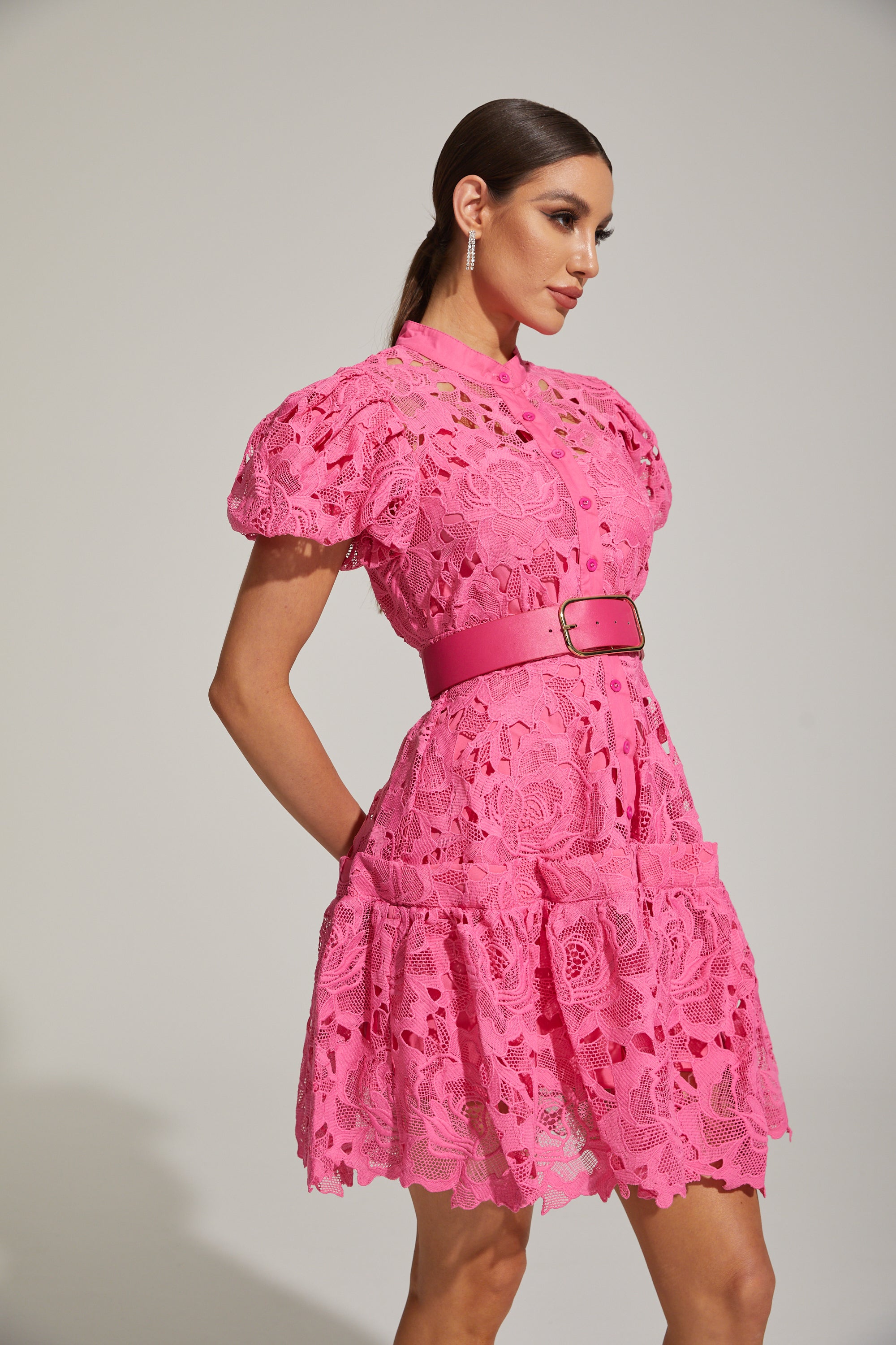 Eléonore Lace Belted Mini Dress