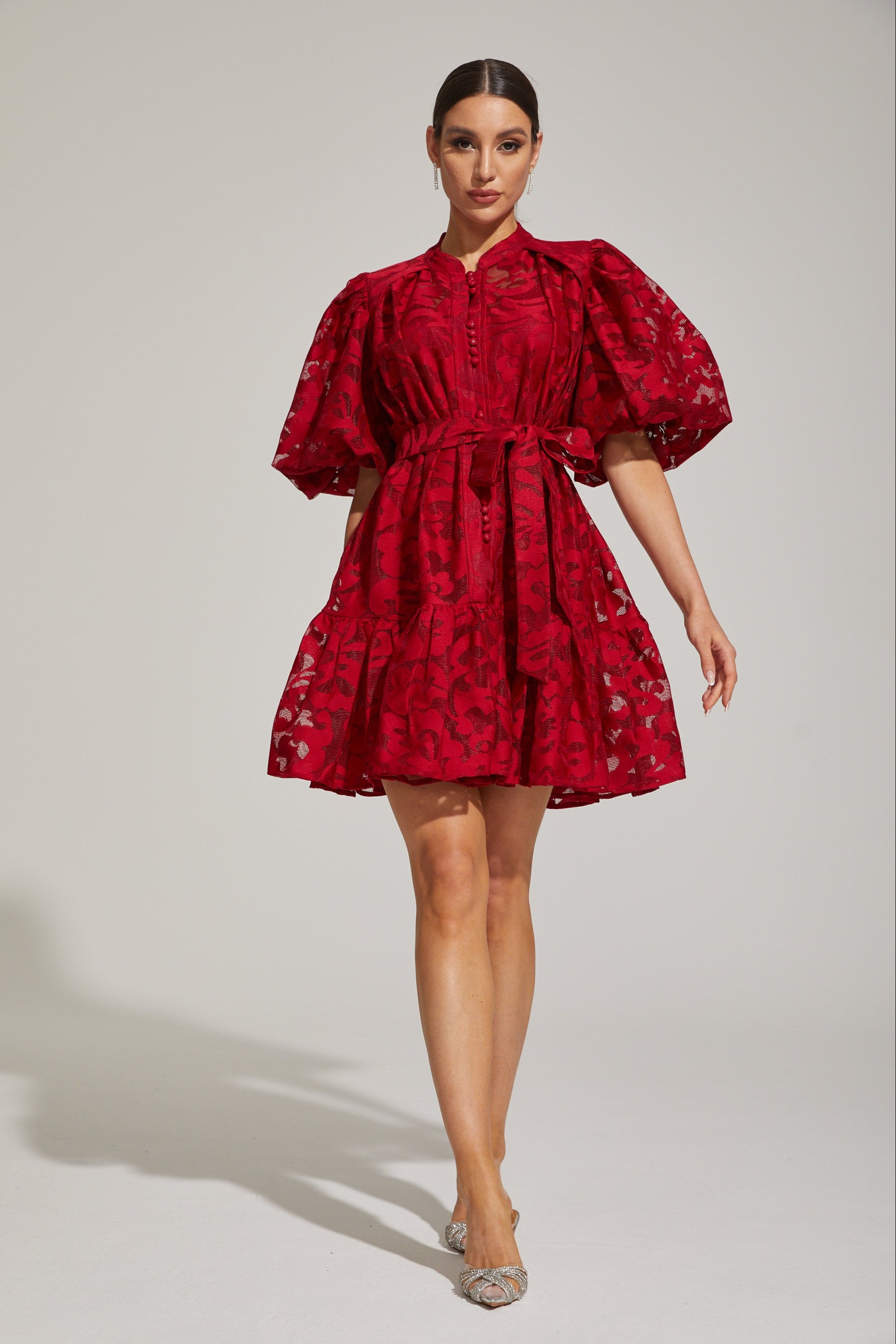 Tatienne Scarlet Blossom Belted Mini Dress