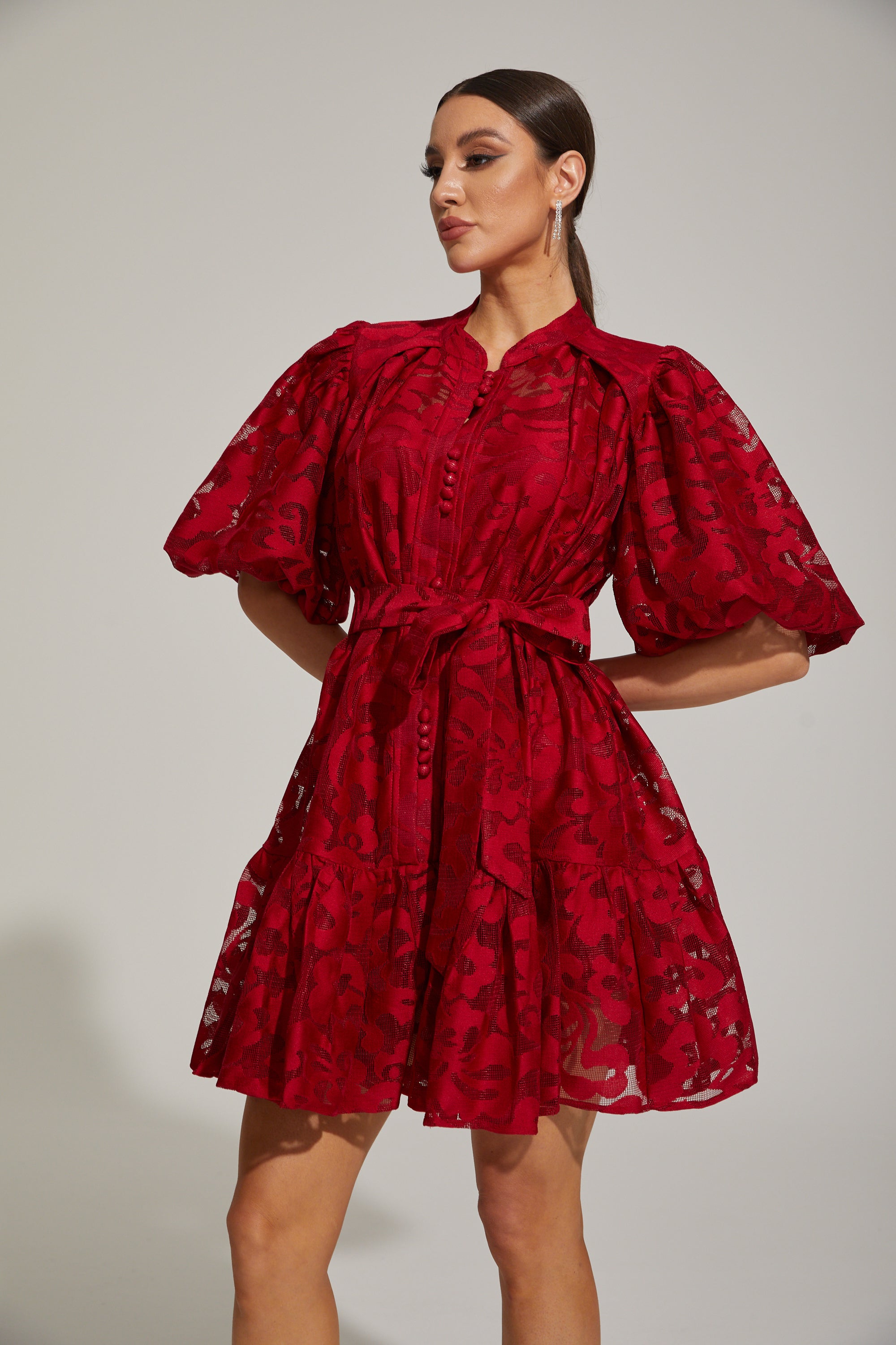 Tatienne Scarlet Blossom Belted Mini Dress