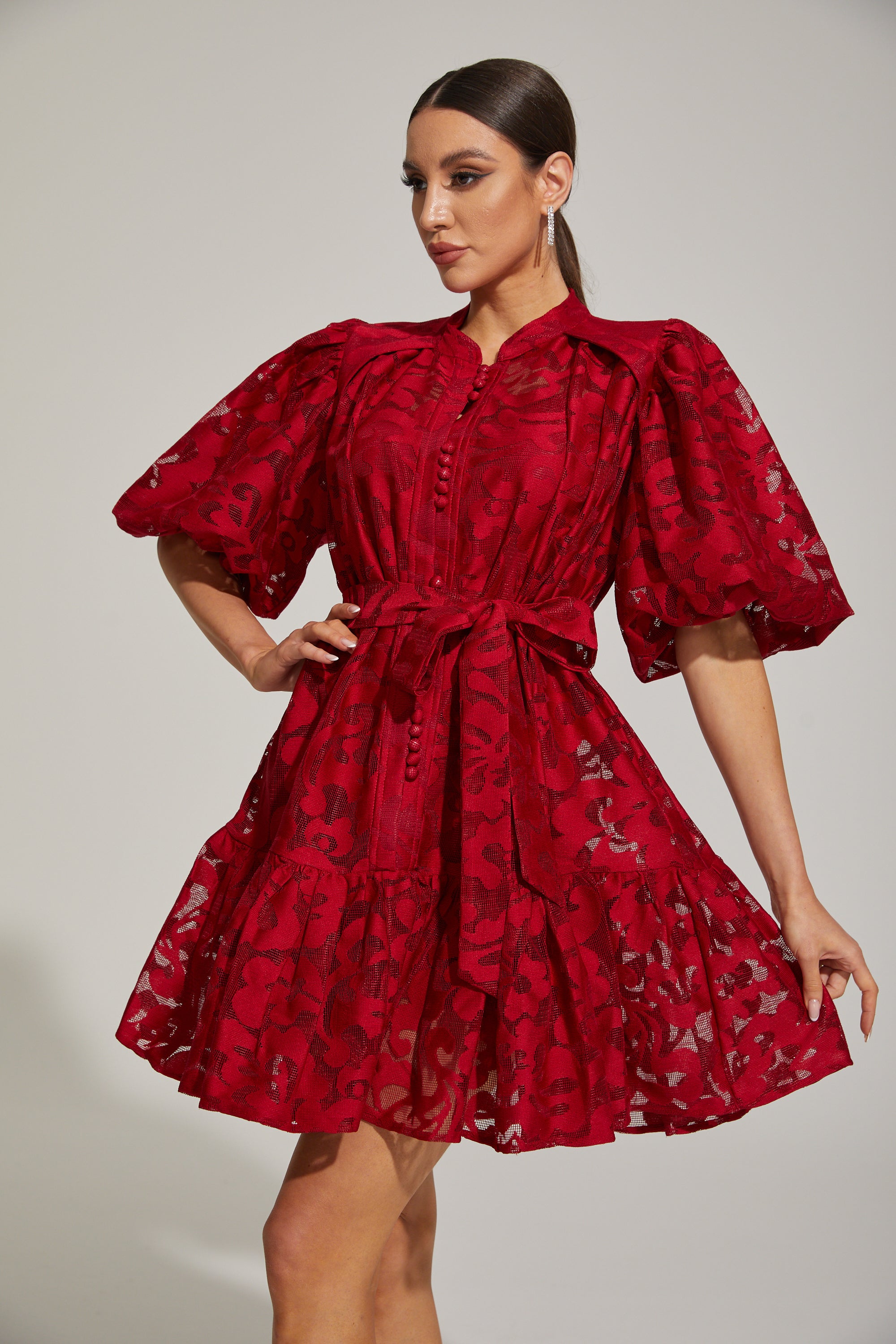 Tatienne Scarlet Blossom Belted Mini Dress