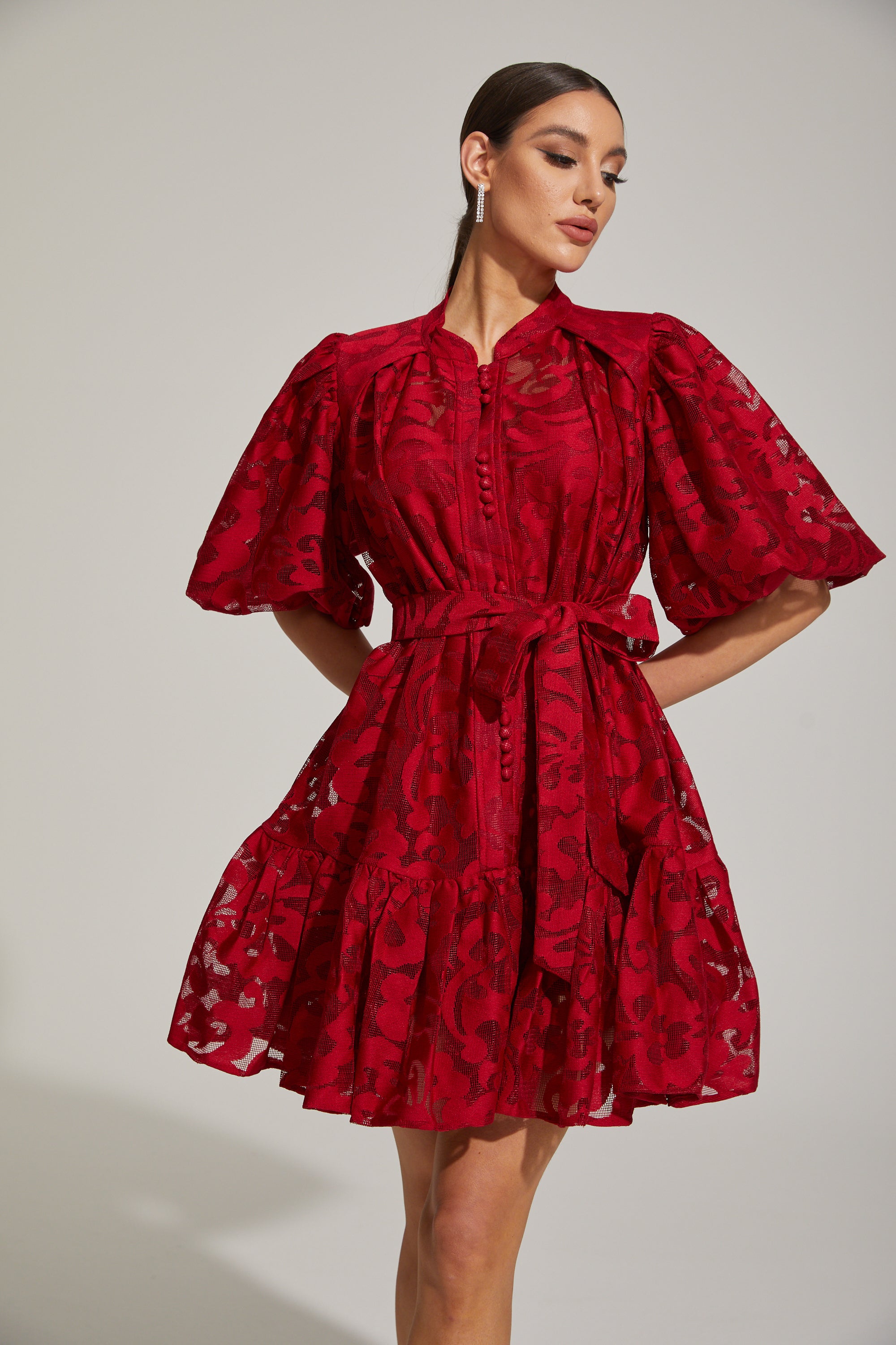 Tatienne Scarlet Blossom Belted Mini Dress