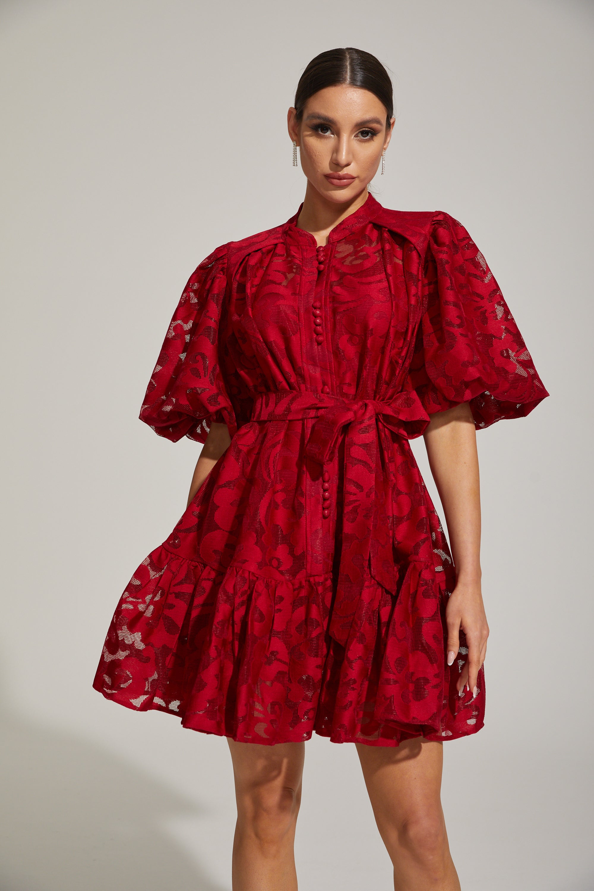 Tatienne Scarlet Blossom Belted Mini Dress