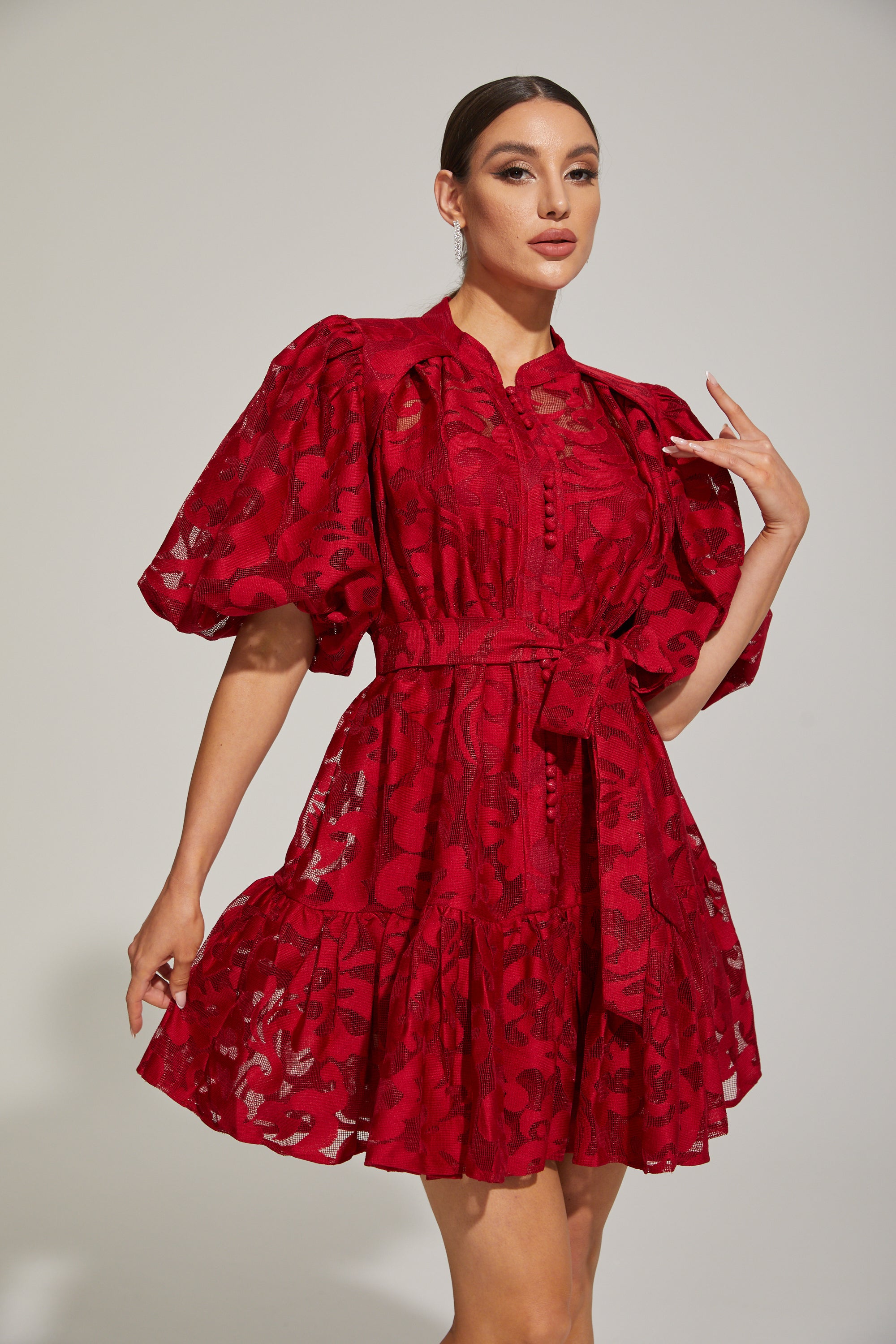 Tatienne Scarlet Blossom Belted Mini Dress