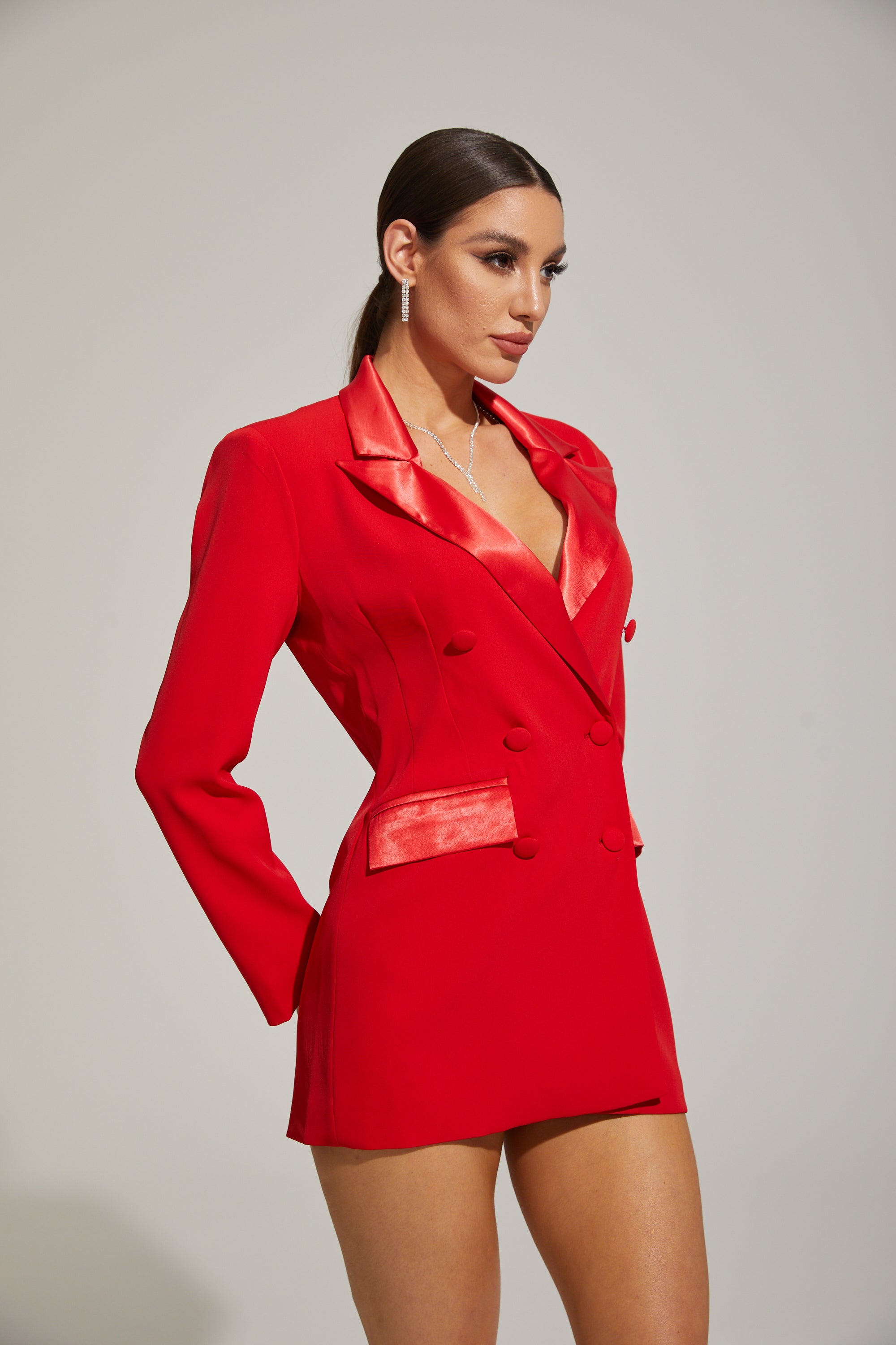 Ursule Scarlet Satin Double - Breasted Blazer