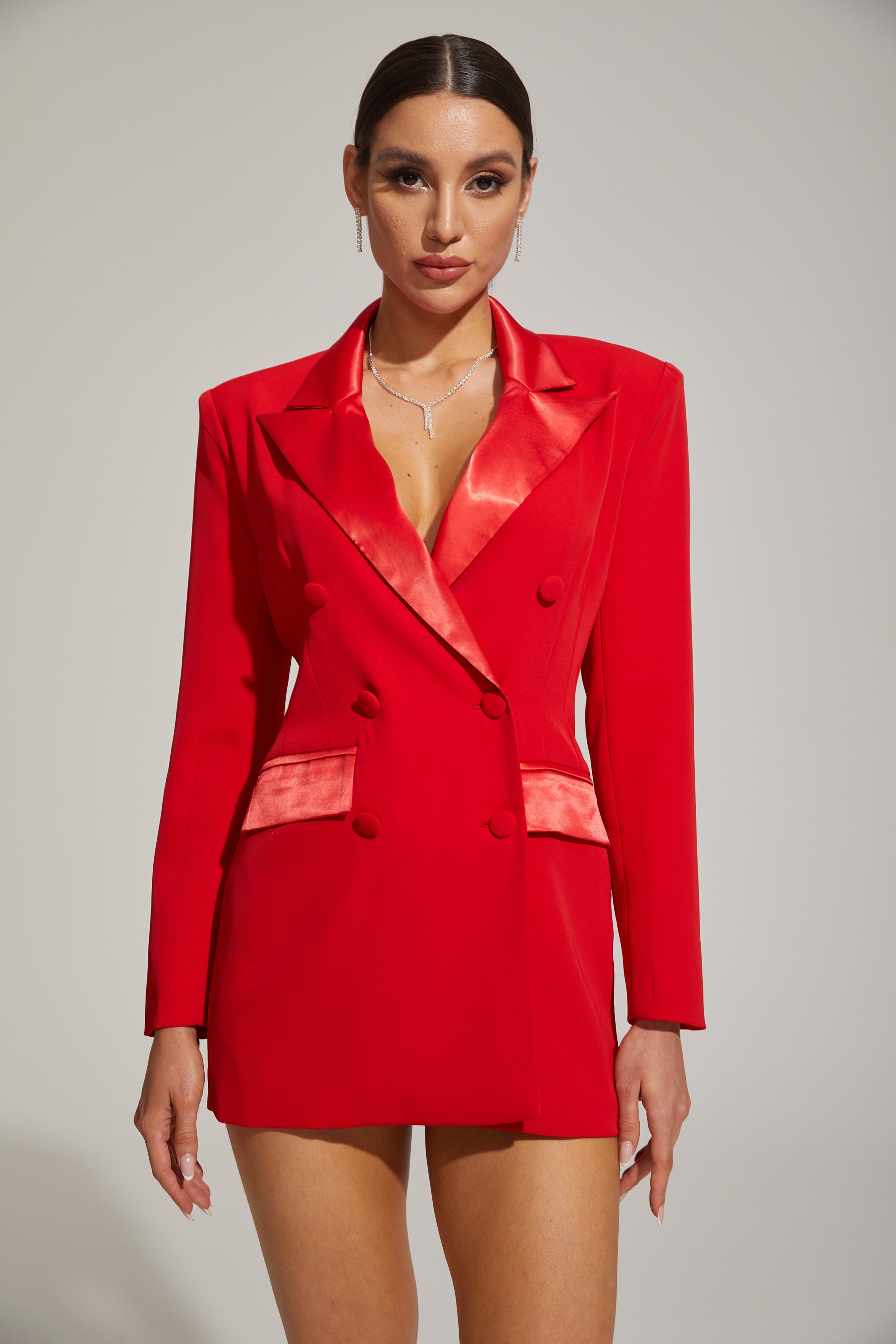 Ursule Scarlet Satin Double - Breasted Blazer