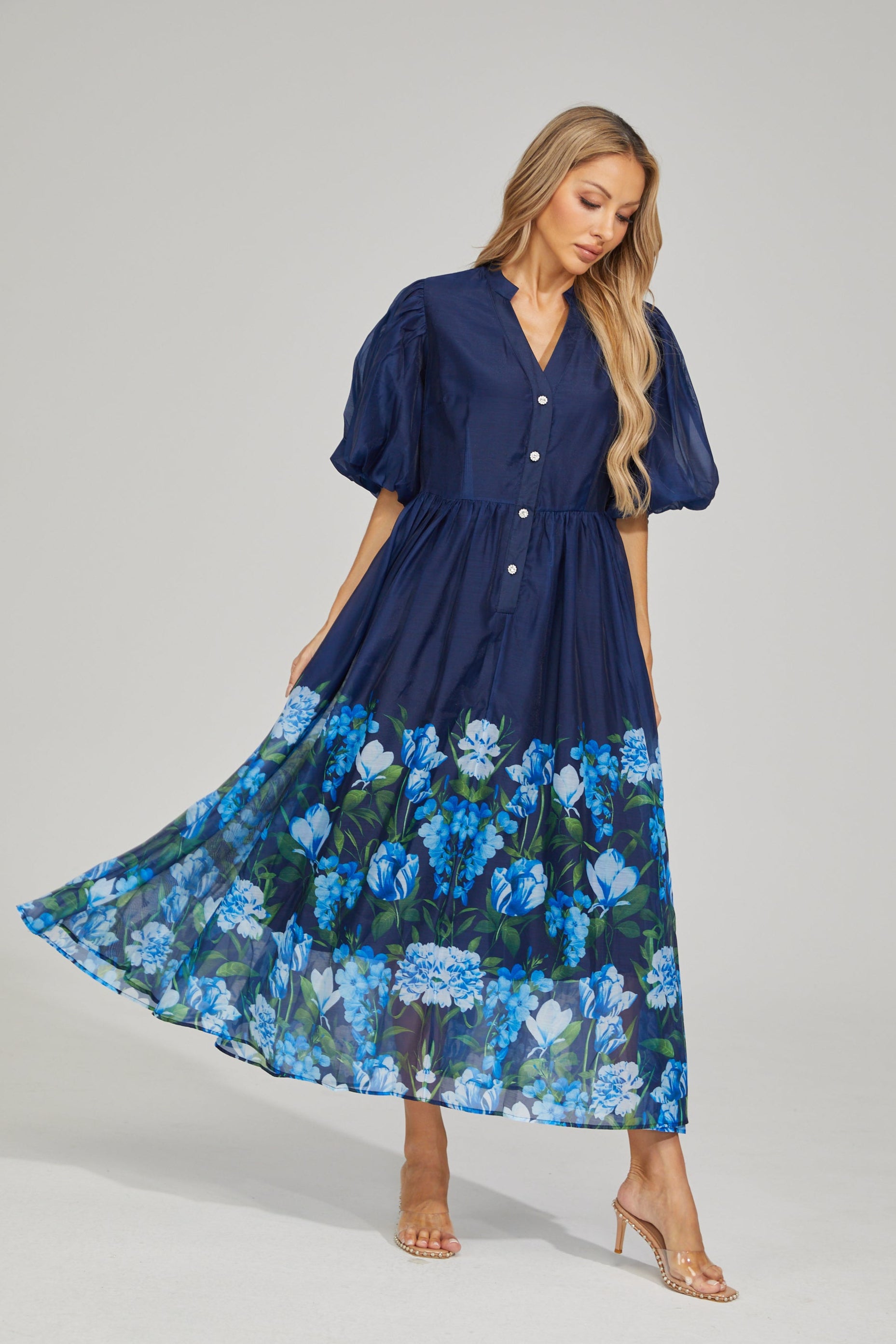 Laurine Bloom Button-Down Maxi Dress