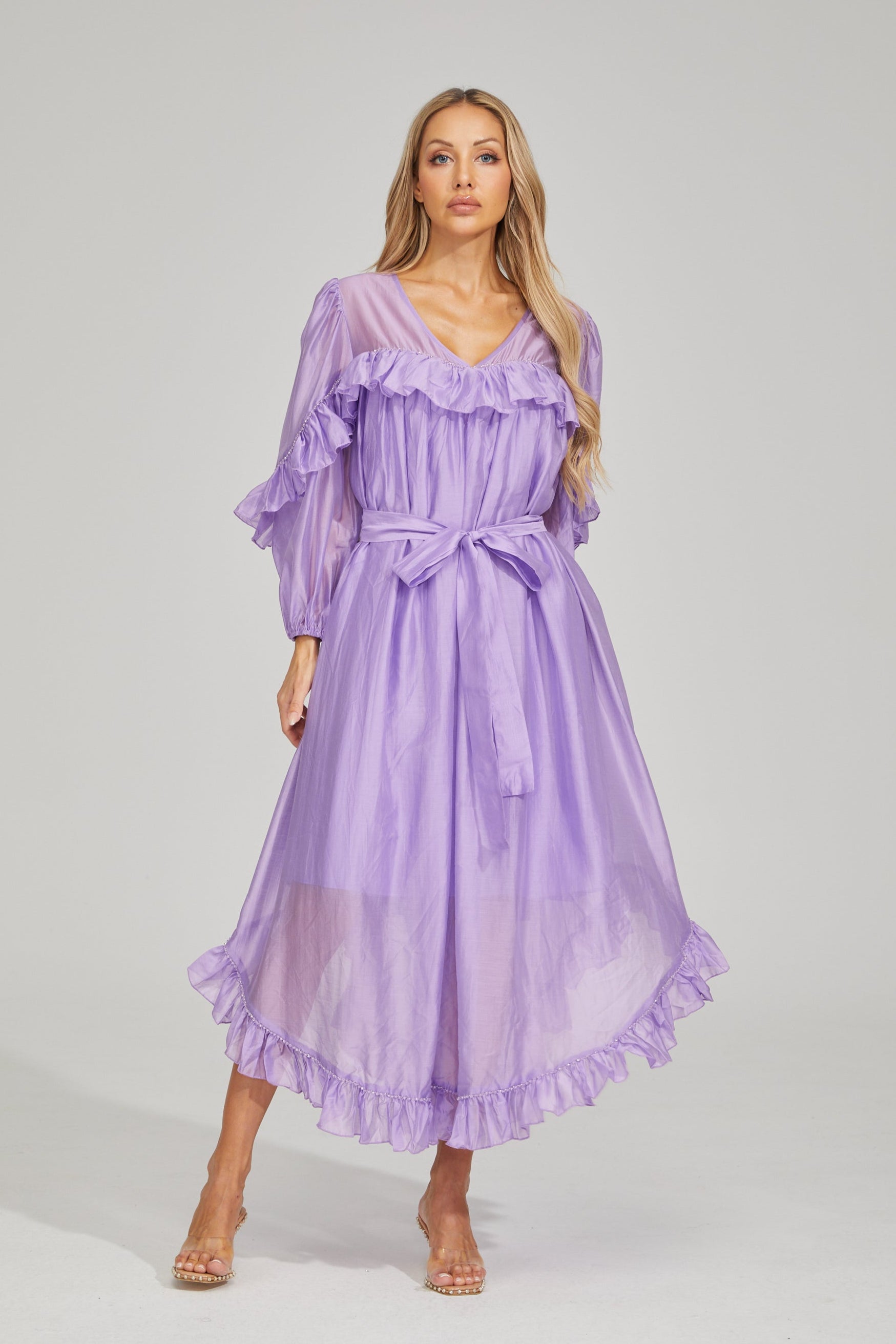Sarita Lavender Mist Ruffled Maxi Dress