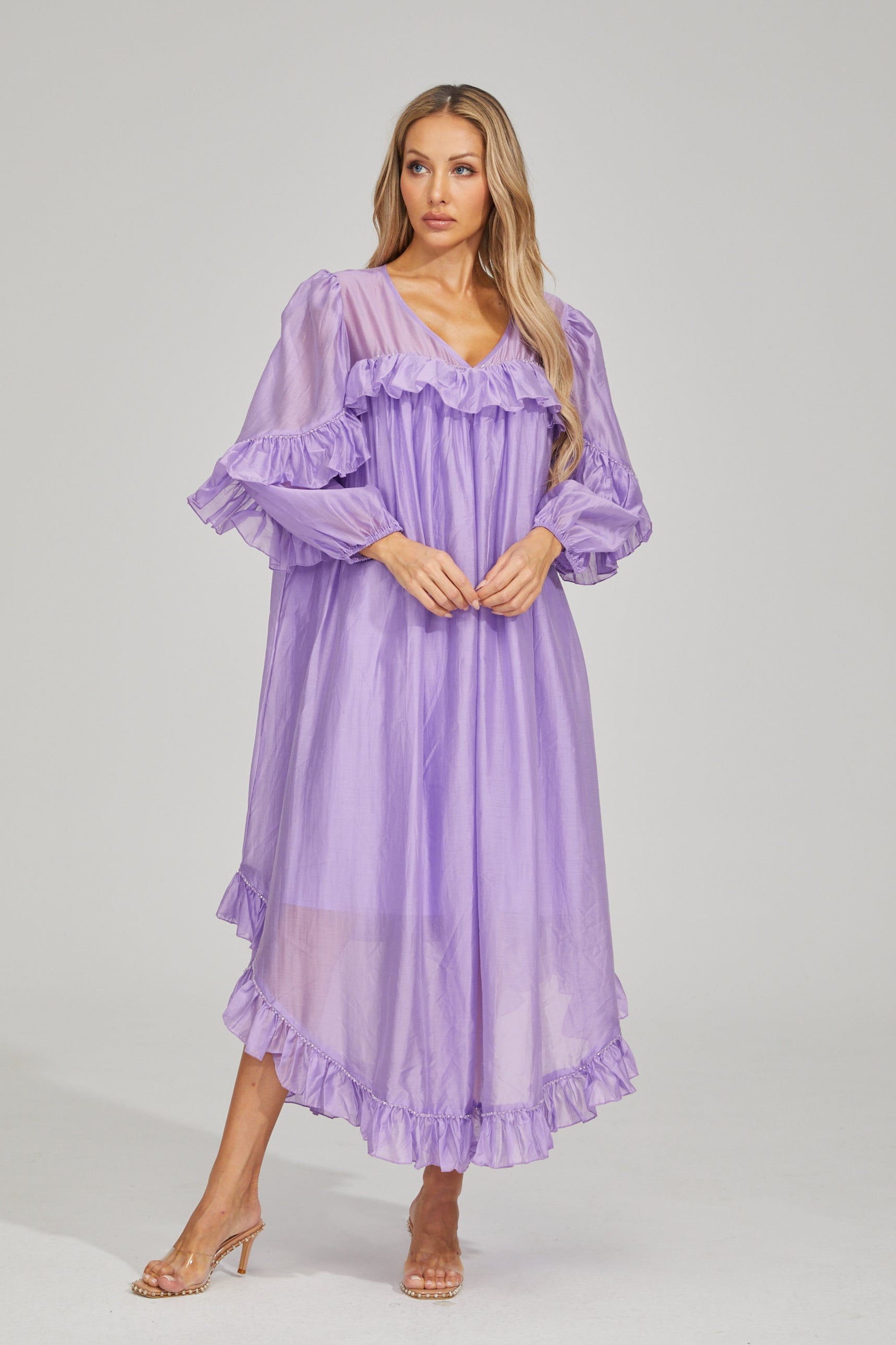Sarita Lavender Mist Ruffled Maxi Dress