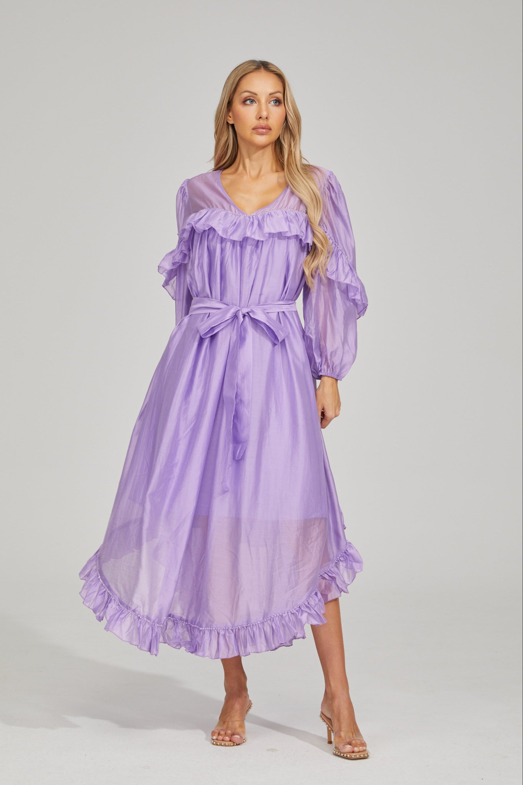 Sarita Lavender Mist Ruffled Maxi Dress