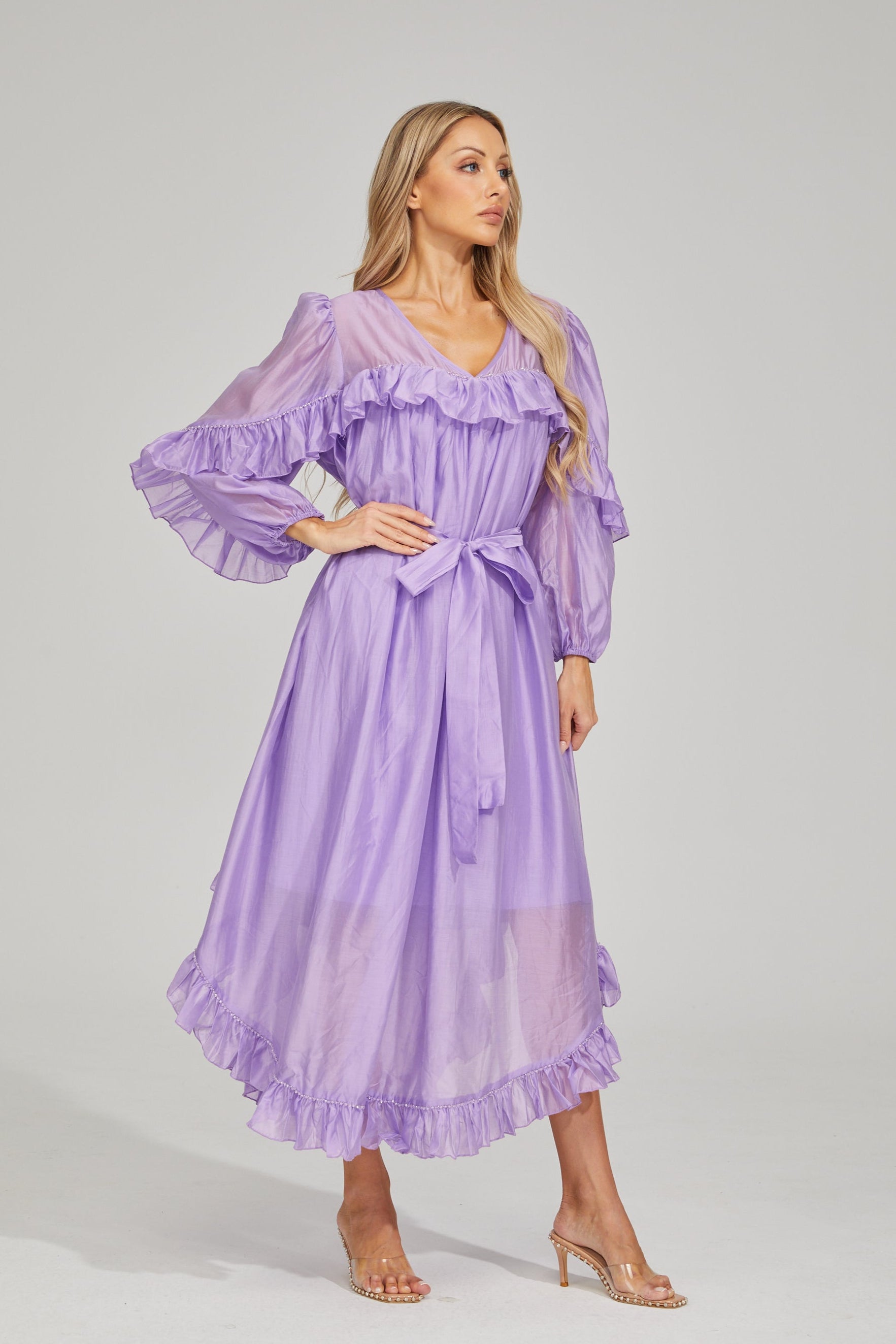 Sarita Lavender Mist Ruffled Maxi Dress