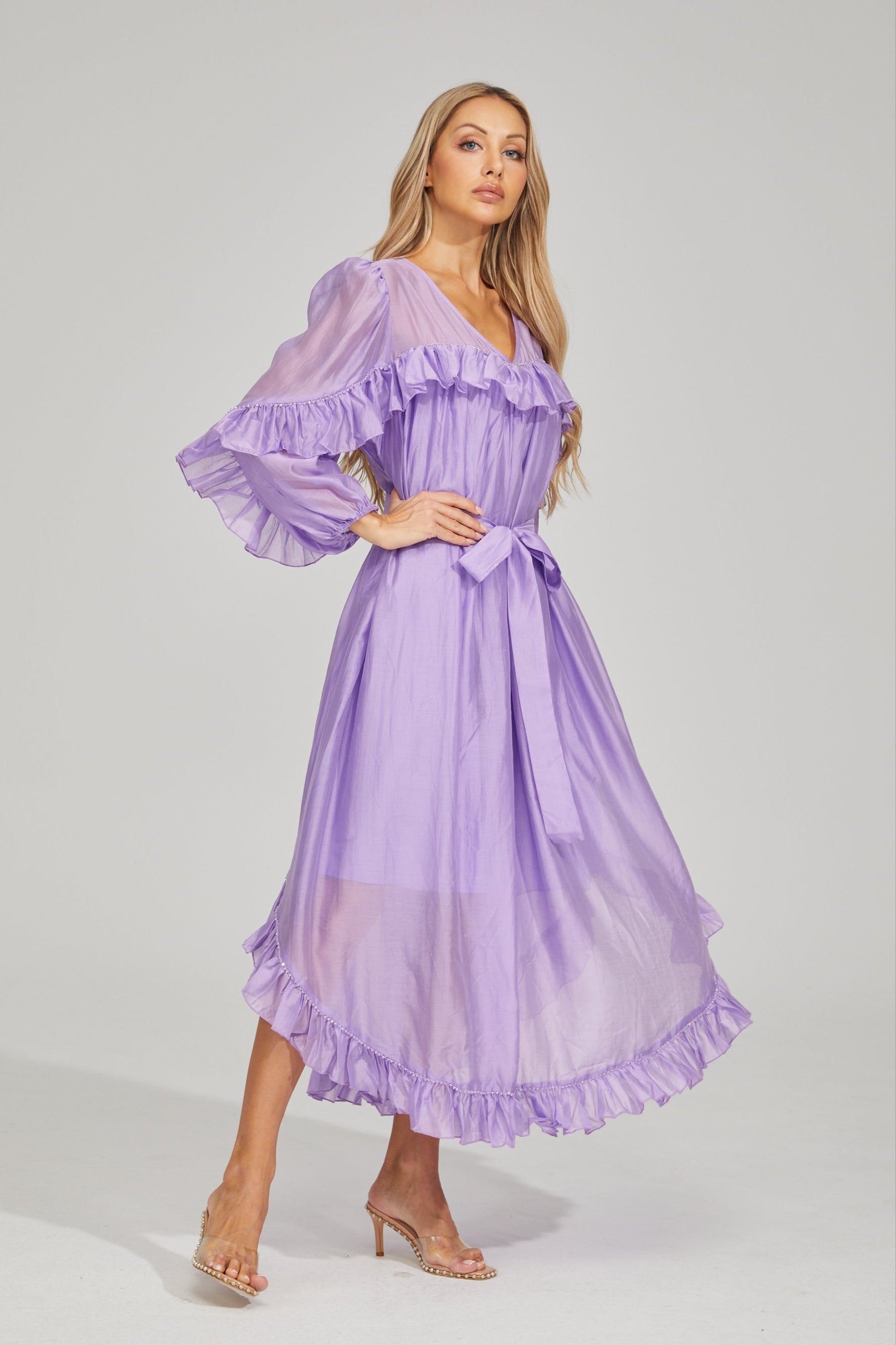 Sarita Lavender Mist Ruffled Maxi Dress